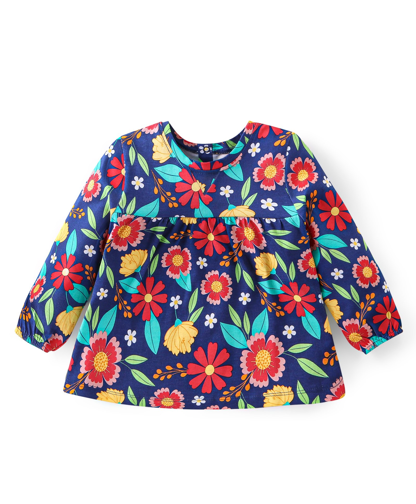 Babyhug Cotton Knit Full Sleeves Floral Printed Top with Tassel Detailing - Navy Blue-image-48