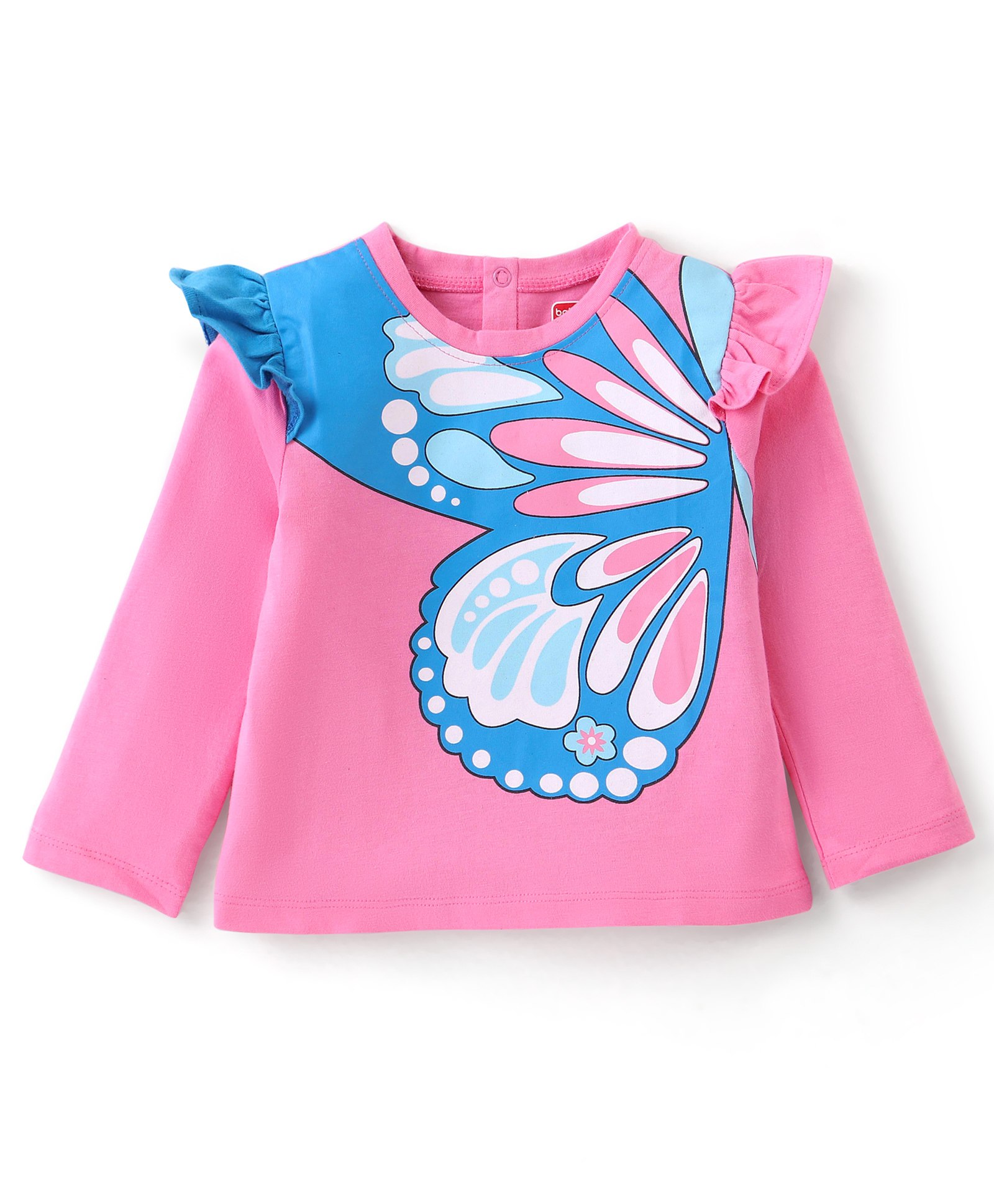 Babyhug 100% Cotton Knit Full Sleeves Tee with Butterfly Graphics & Frill Detailing - Pink-image-45