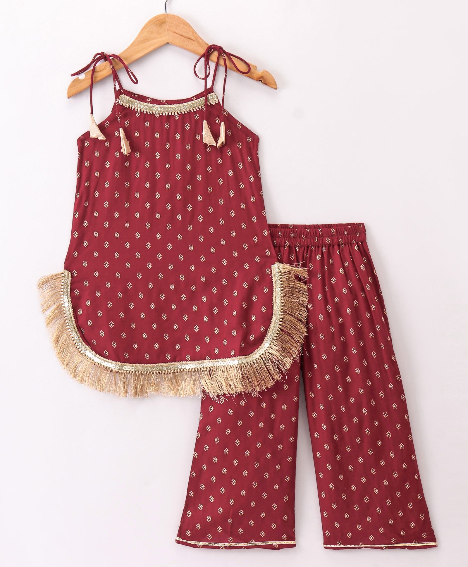 Saka Designs Girl Viscose Sleeveless Kurta & Churidar/Salwar Set Maroon 4-5Y-image-1