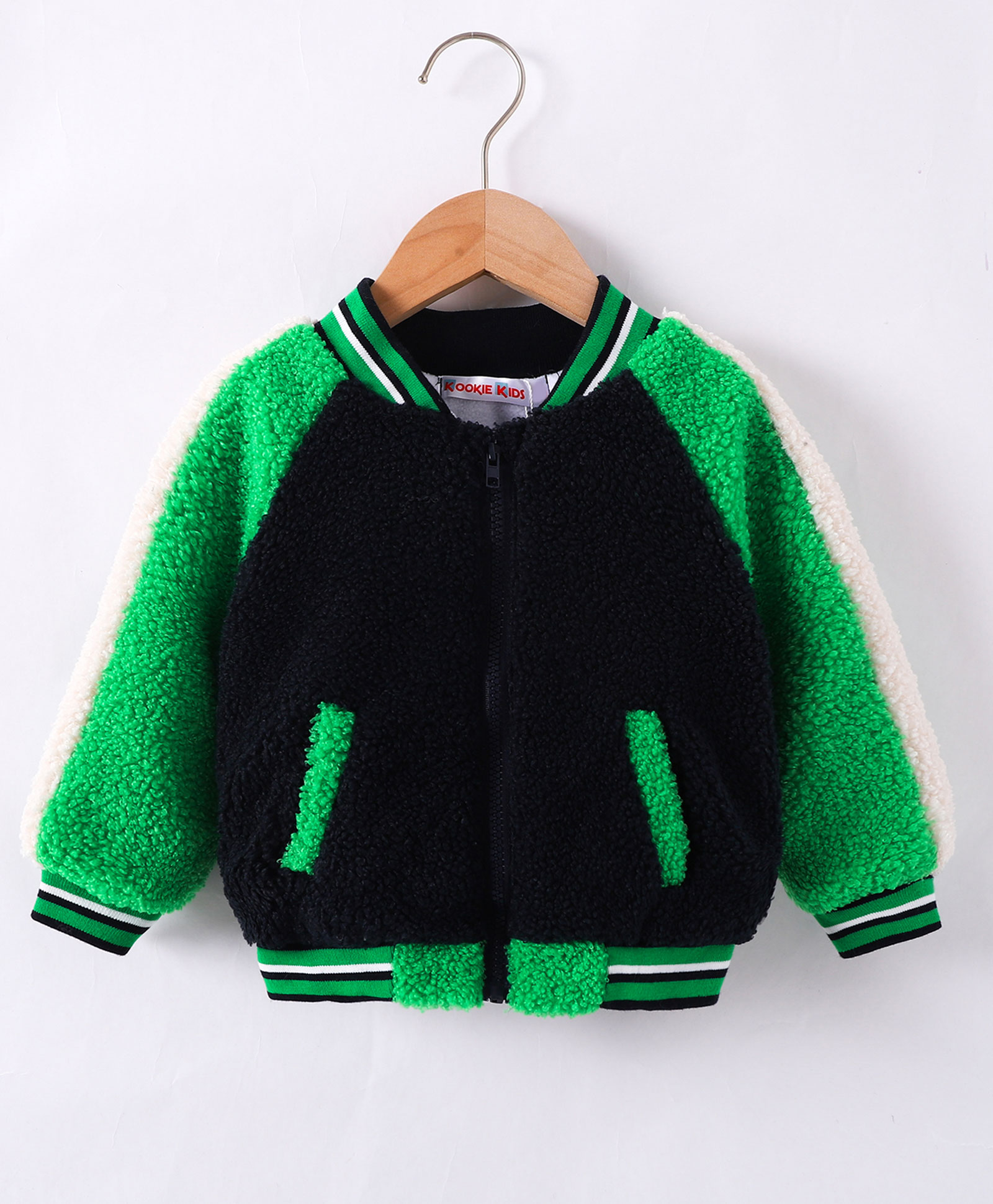 Kookie Kids Full Sleeves Bomer Jacket - Black & Green-image-27