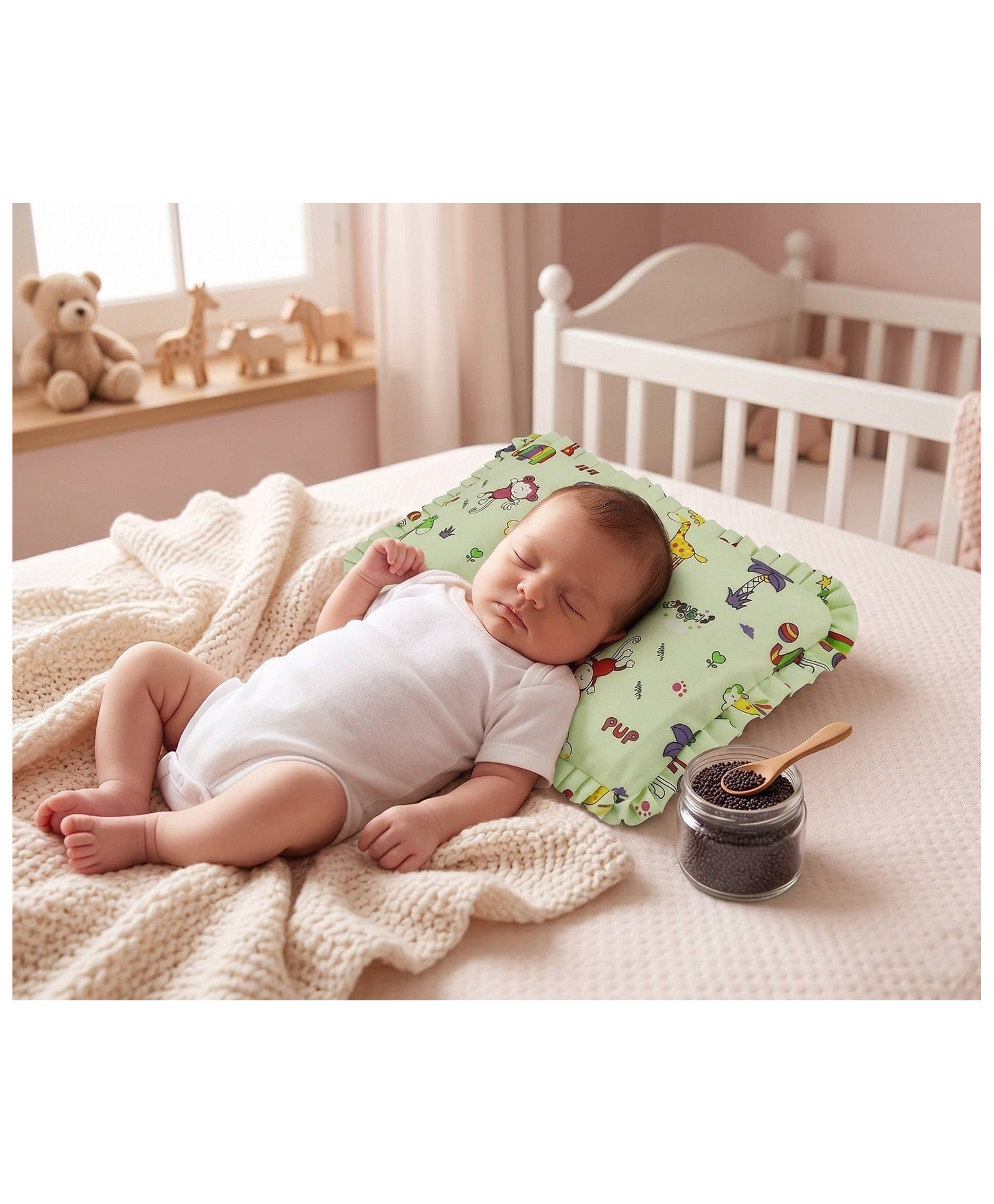 ortis Cotton Head Shaping Mustard Seed Rai Head Shaping Baby Pillow Jungle Print - Green-picture-29