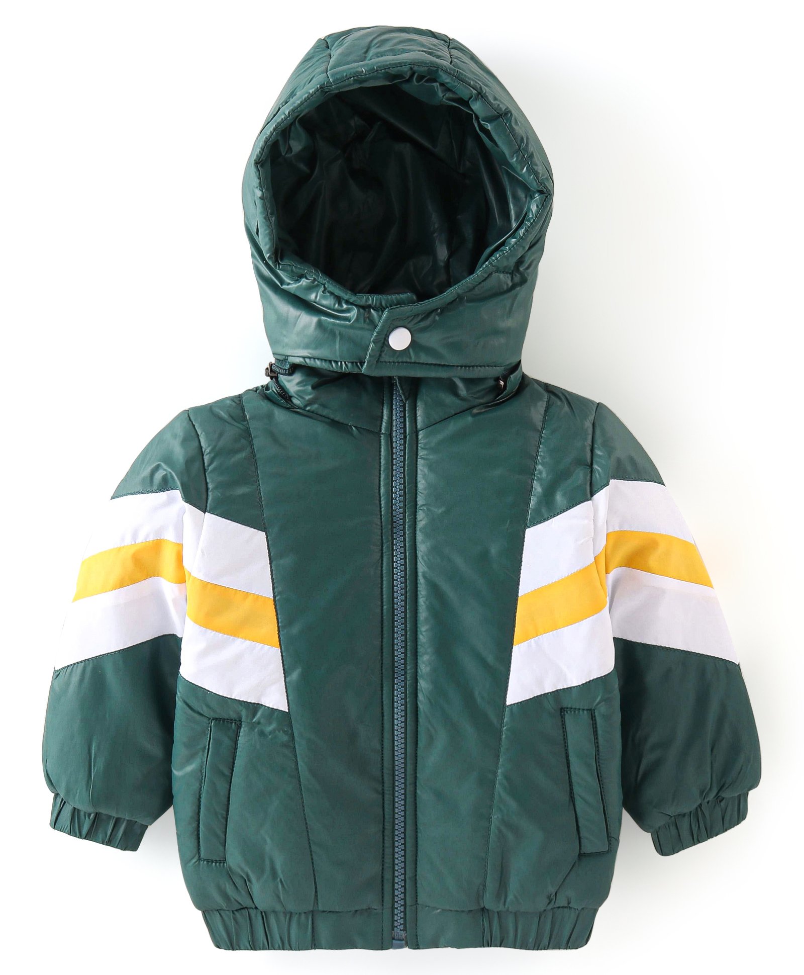 Babyhug Full Sleeves Color Block Hoodie With Pockets - Green-image-2