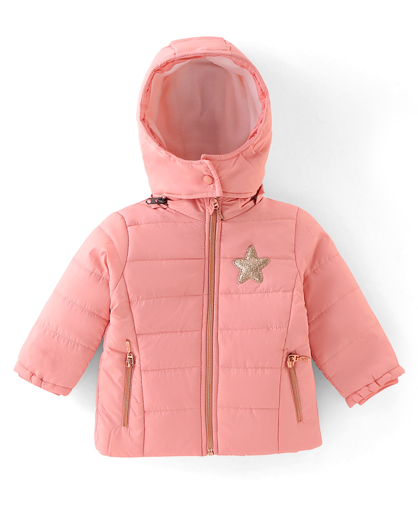 Babyhug Woven Full Sleeves Solid Colour Jacket with Detachable Hood - Pink-picture-23