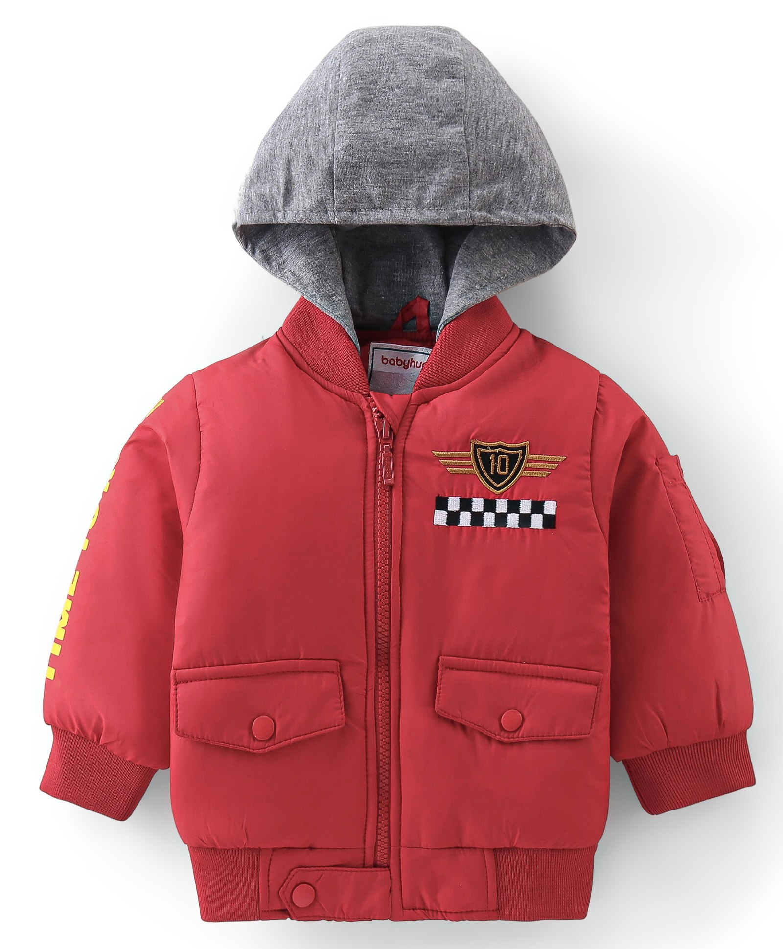 Babyhug Full Sleeves Hooded Jacket Racer Print - Red-image-16
