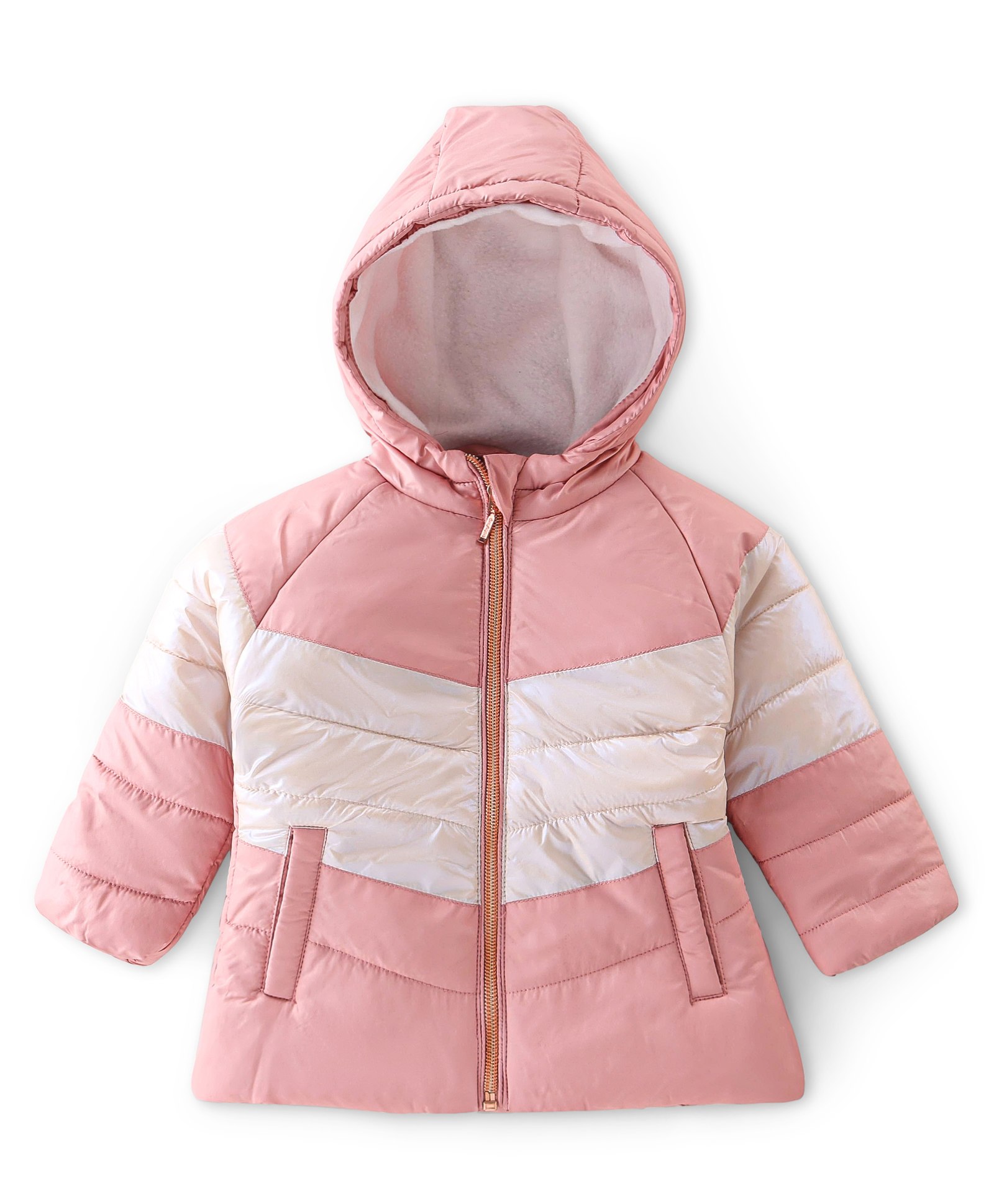 Babyhug Full Sleeves Hooded Jacket With Solid Colour - Pink & White-image-26