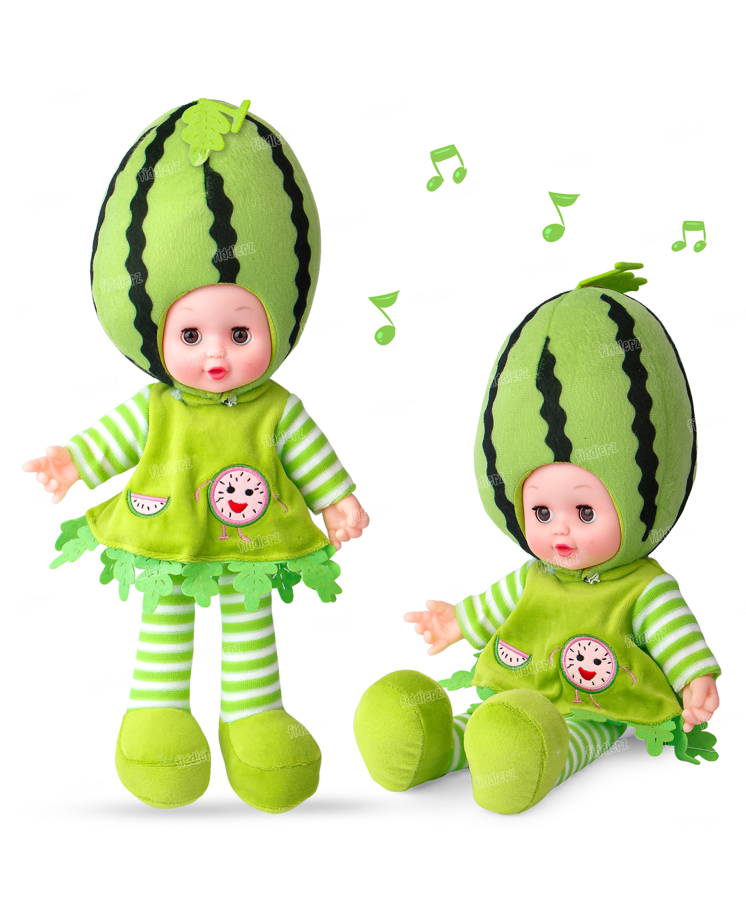 Fiddlerz Fruit Doll Plush Toy for Kids Musical Rhymes Singing Baby Doll Touch Sensors Soft and Cute Fruits Dolls Toy - Green-picture-16