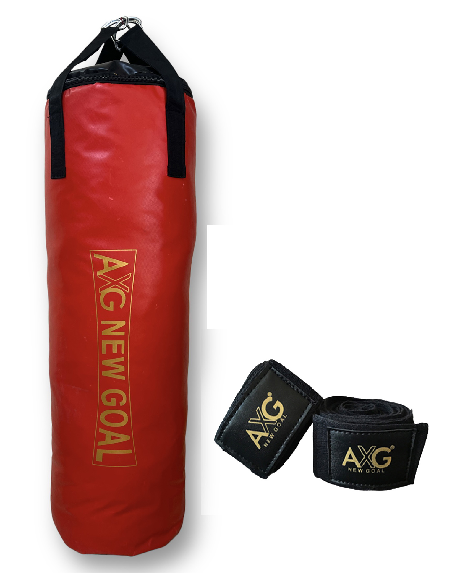 AXG Smart Unfilled Punching Bag (3ft) With Hand Wraps Boxing Kit - Red-image-2