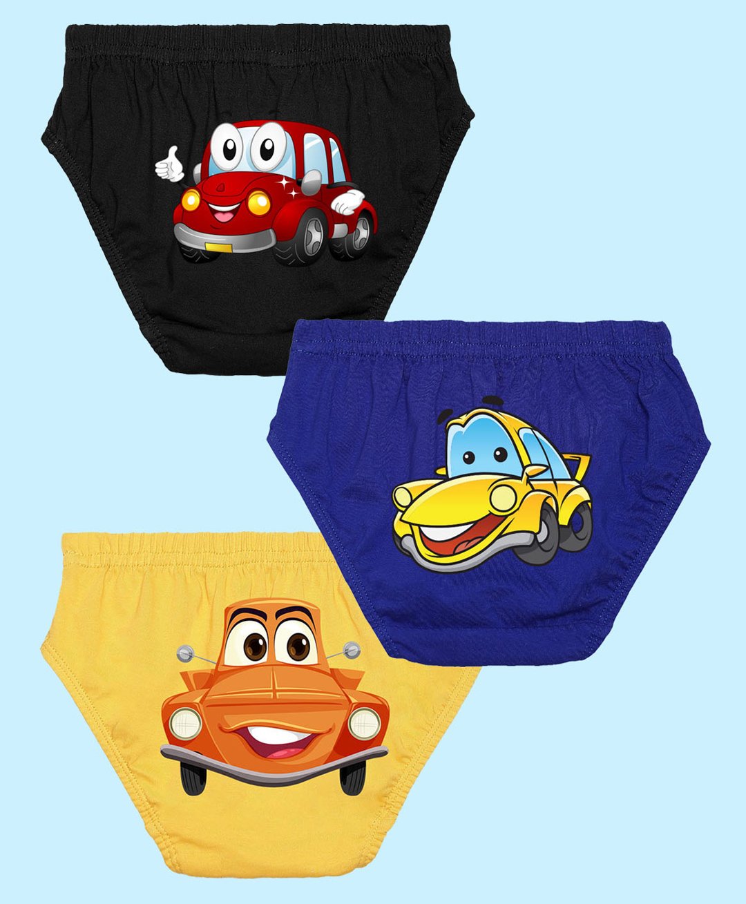 NUSYL Pack Of 3   Car Printed Cotton Briefs - Black Royal Blue & Yellow-image-24