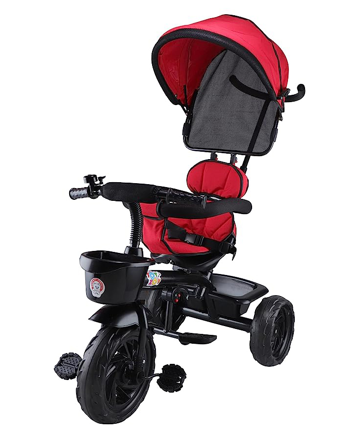 JoyRide 3 in 1 Baby Tricycle Stroller Kids Pedal Tricycle Without Pusher Bar Removable Canopy - Red-picture-12