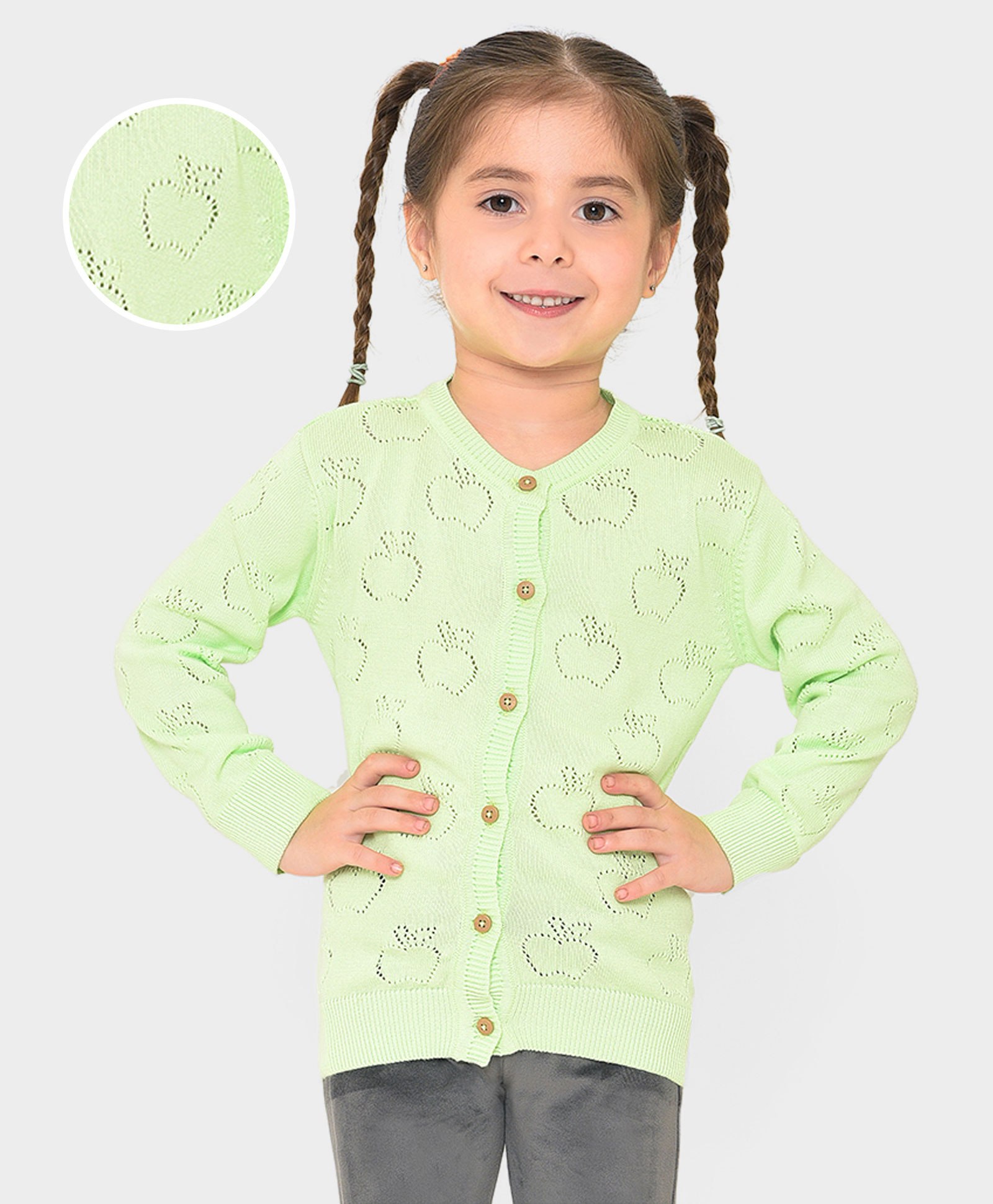Mi Arcus  Cotton Full Sleeves All Over Apple Design Knitted Sweater Green-image-4
