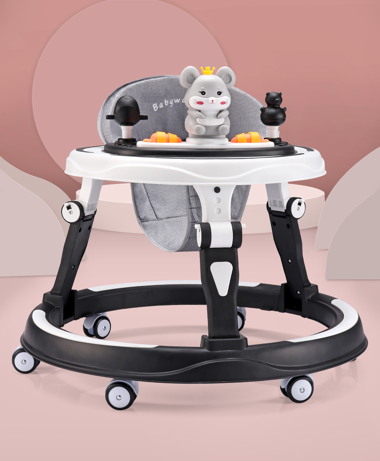 fab n funky Round Kids Walker for Baby with Adjustable Height & Musical Toy Bar Rattle - Black-picture-26