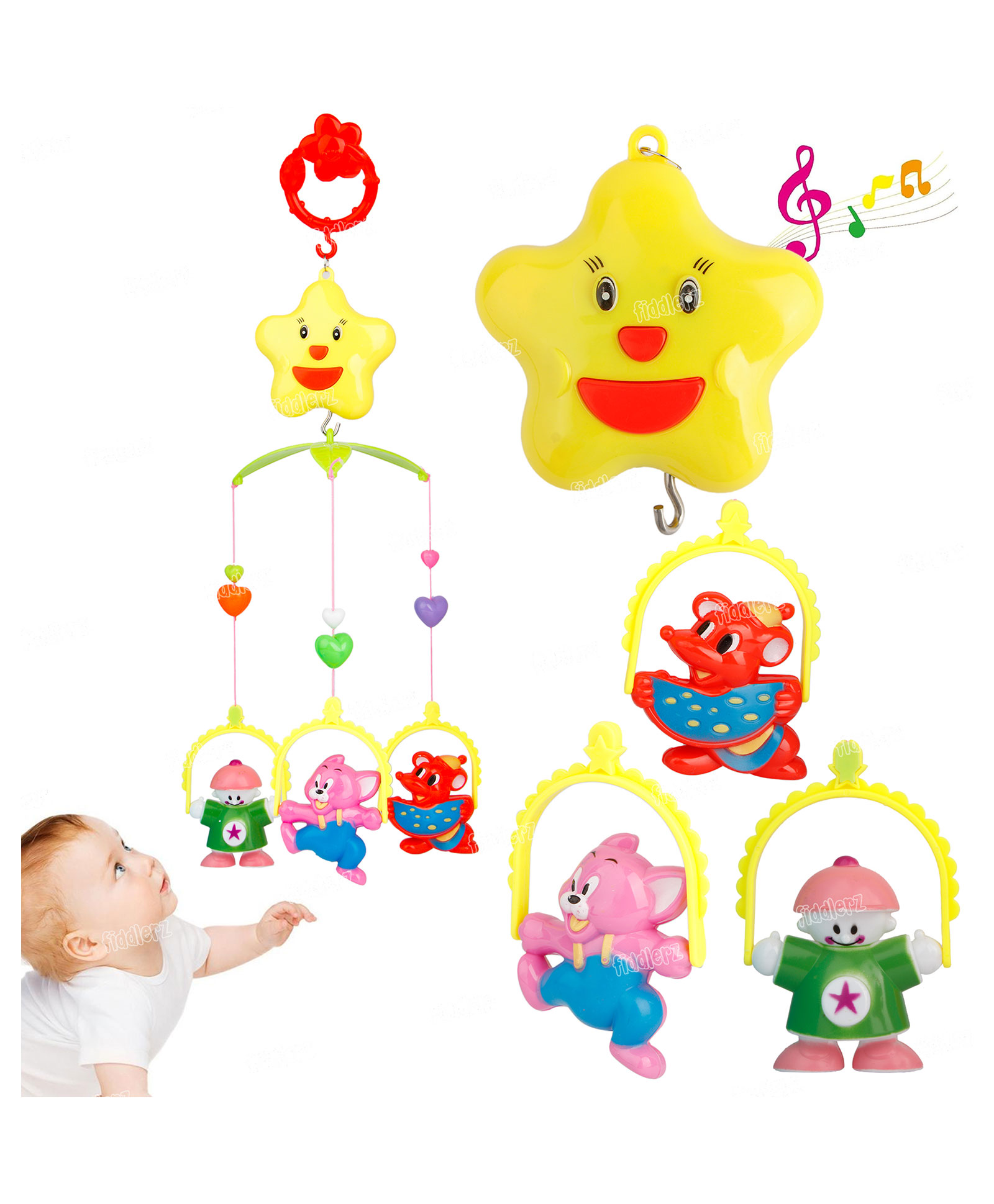 Fiddlerz Musical Bed Ring Crib Cot Mobile Star Projection Light and Musical Non Toxic Plastic - Multicolour-image-10