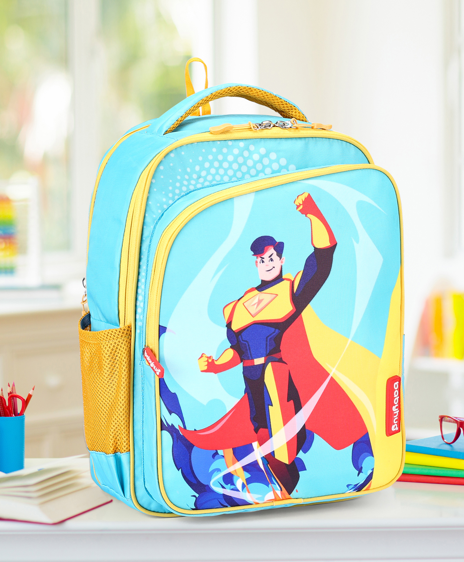 Babyhug Super Hero Backpack Blue - 16 Inch-image-10