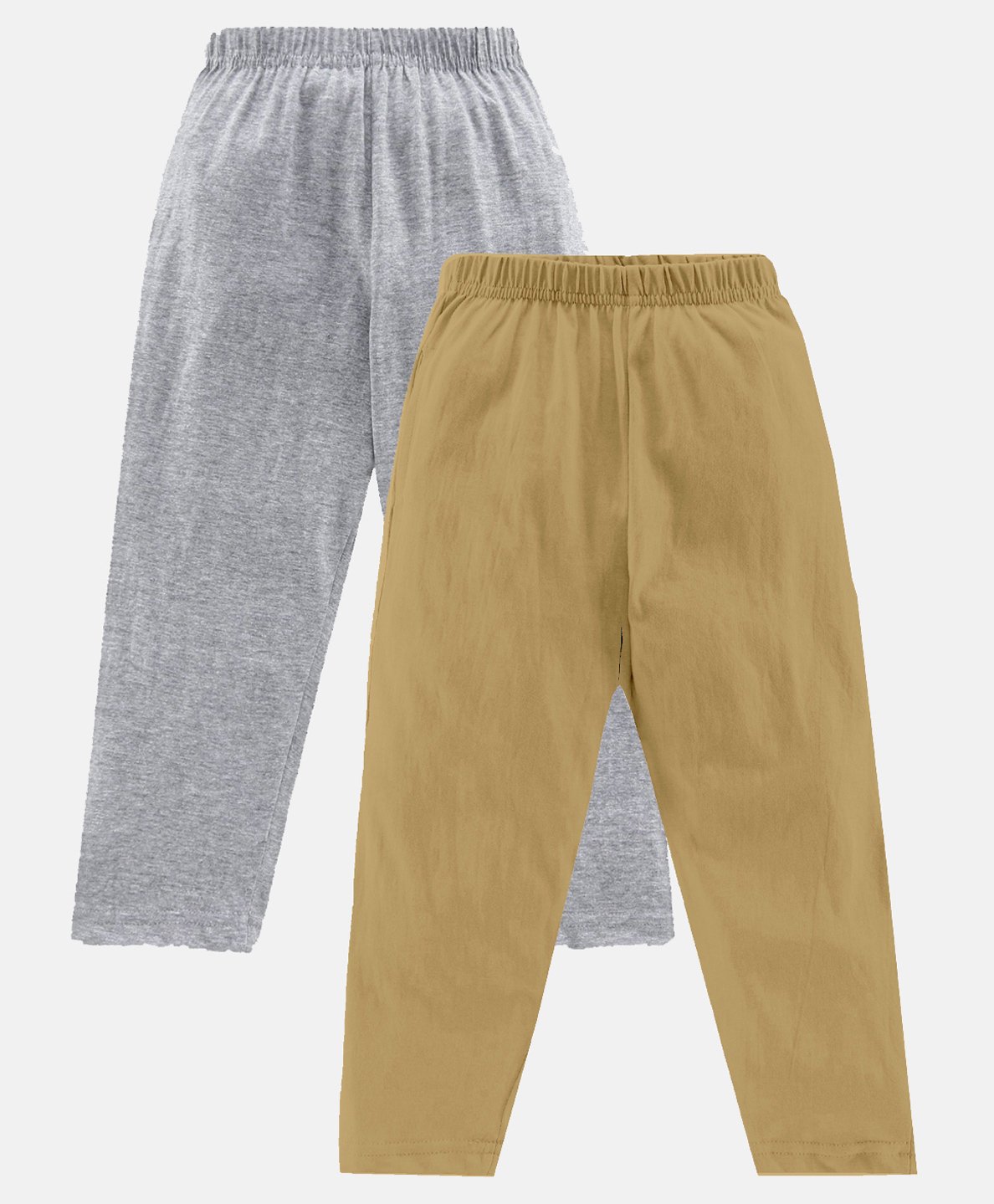 Kiddopanti Pack Of 2 Solid Pajama With Single Pocket - Khaki Brown & Grey Melange-picture-25