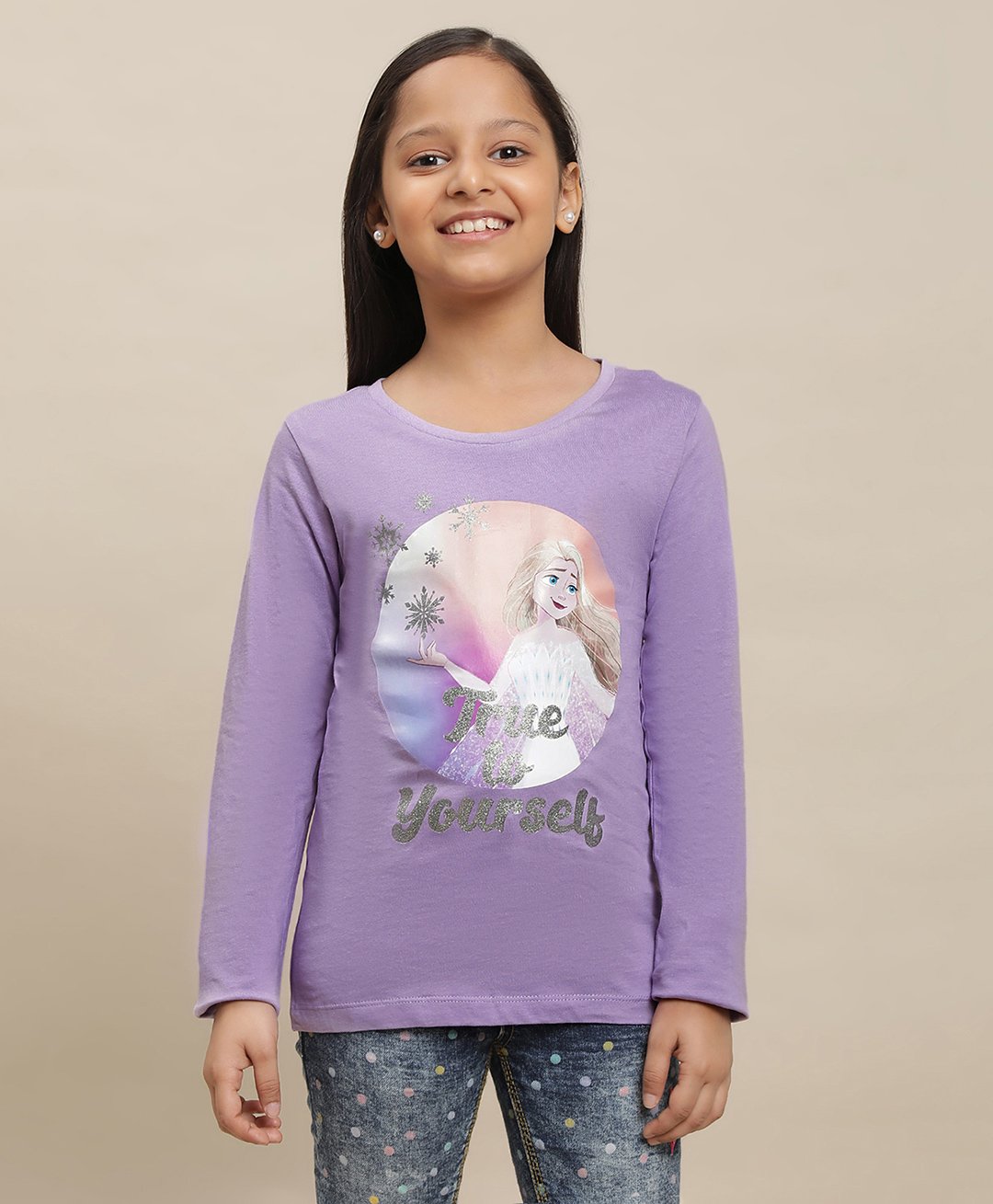 Kidsville Disney Princess Featuring Full Sleeves Frozen Printed Tee - Purple-image-31