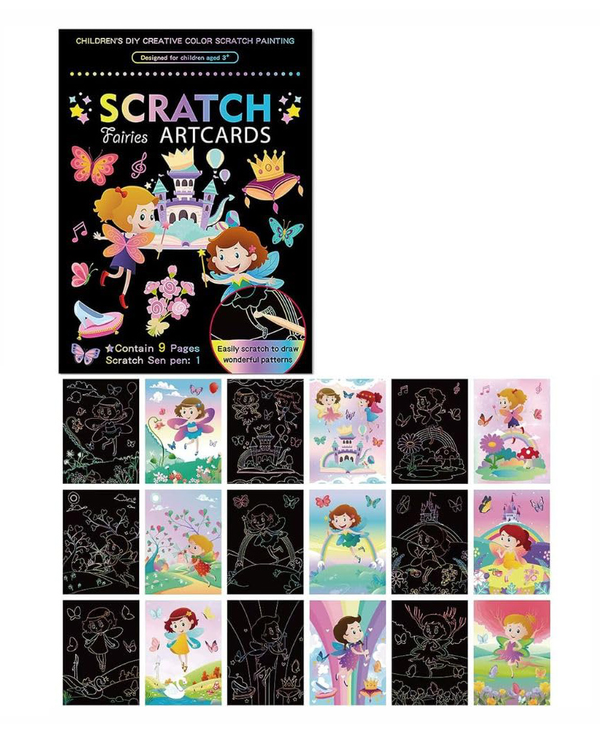 Fairy DIY Magic Scratch Art 9 Sheets Double Sided Paper Cards & Scratch Sticks Set - Multicolour-image-34