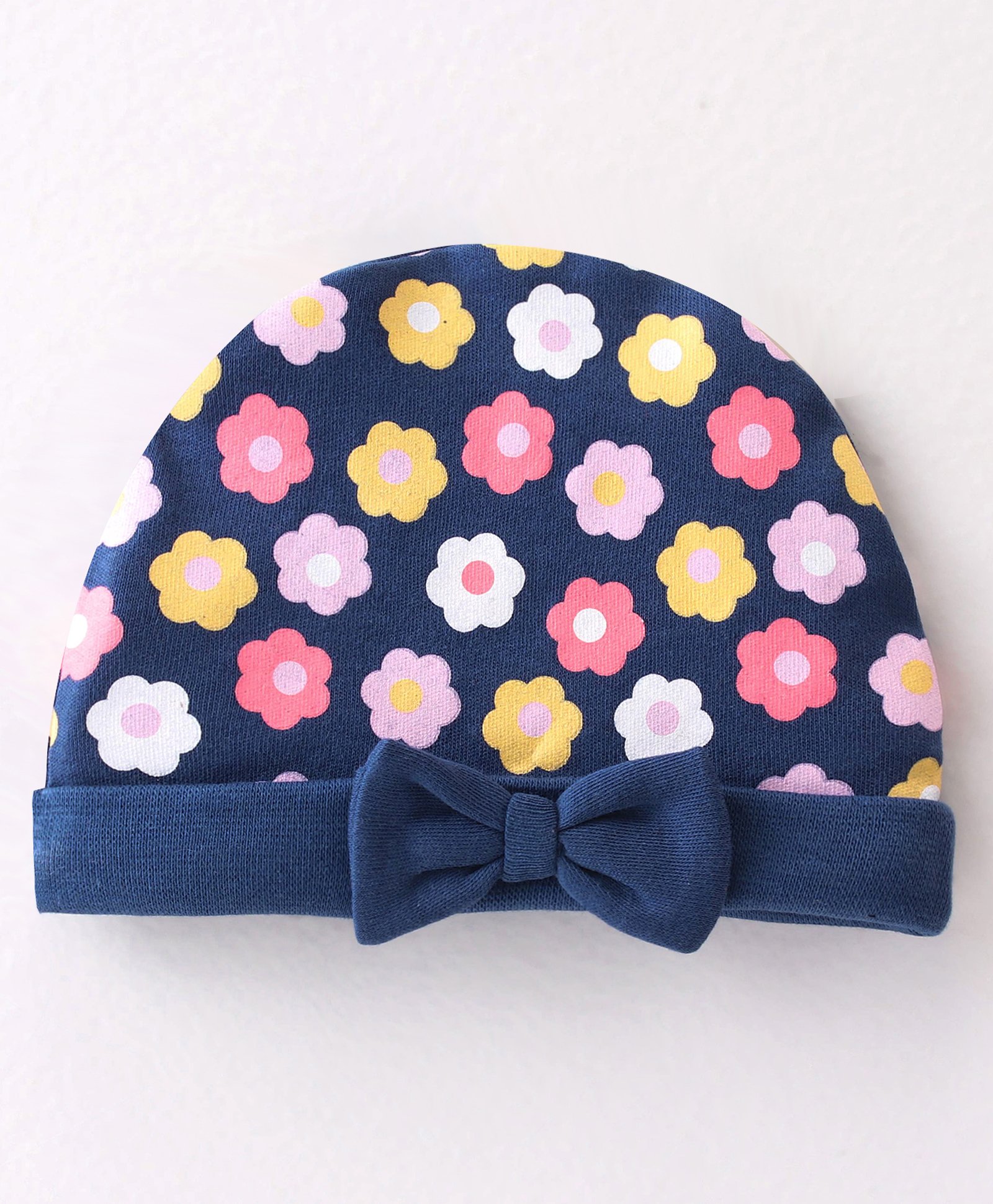 Babyhug 100% Cotton Interlock Knit Cap Floral Print - Navy Blue-picture-26
