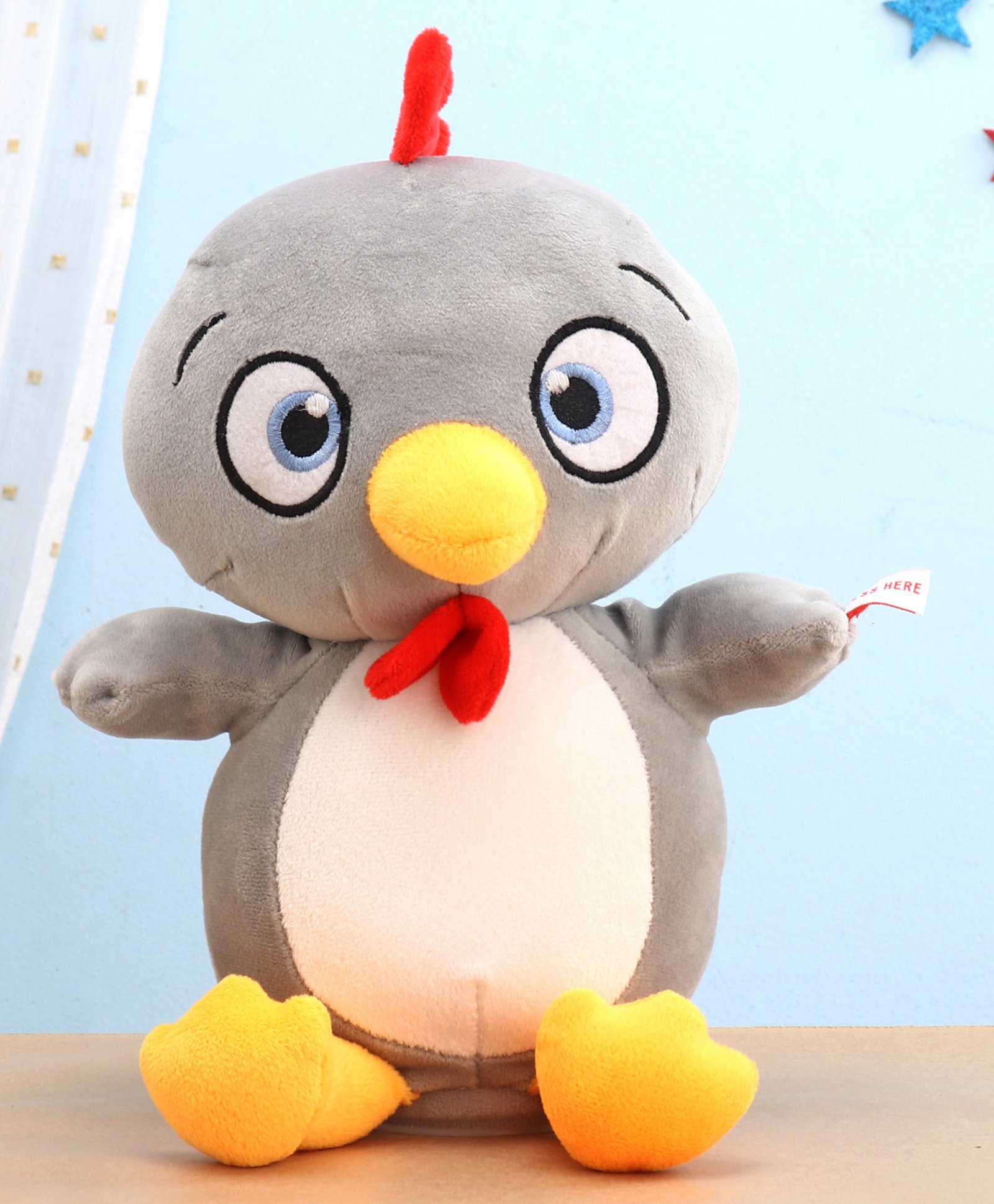 Aarohi Toys Laugh N Spin Cock Musical Soft Toy Grey- Height 23 cm-image-45