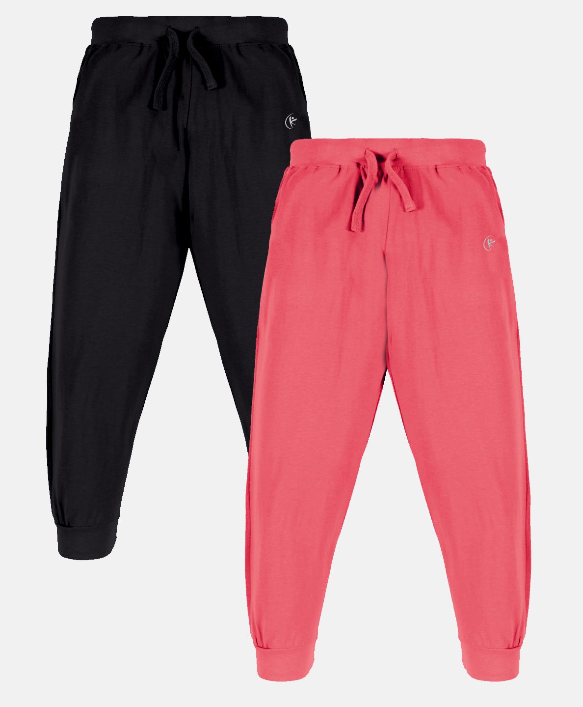 Kiddopanti Pack Of 2 Solid Unisex Track Pant - Jet Black & Coral Red-image-5