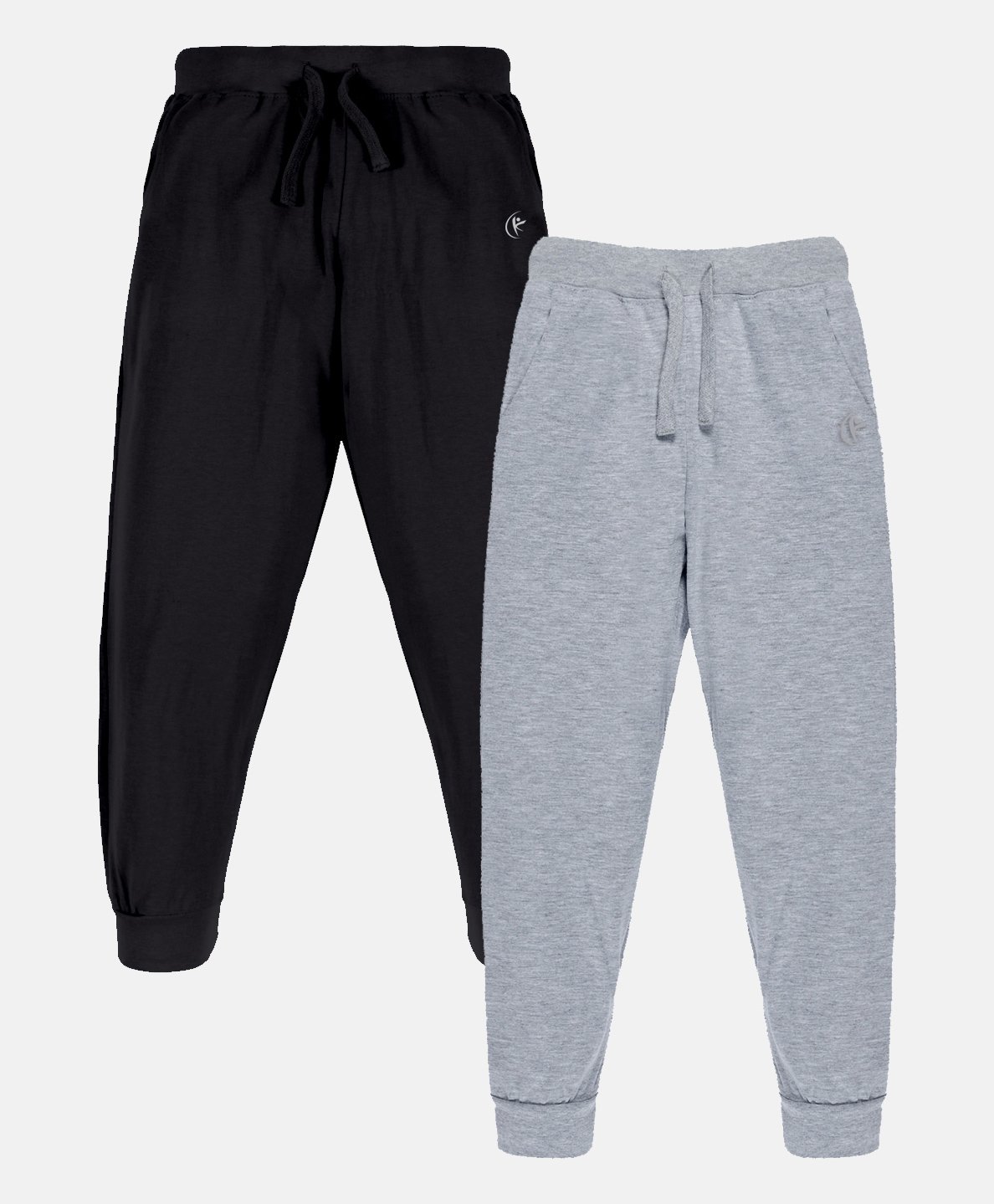 Kiddopanti Pack Of 2 Unisex Solid Track Pants - Jet Black & Grey Melange-picture-21