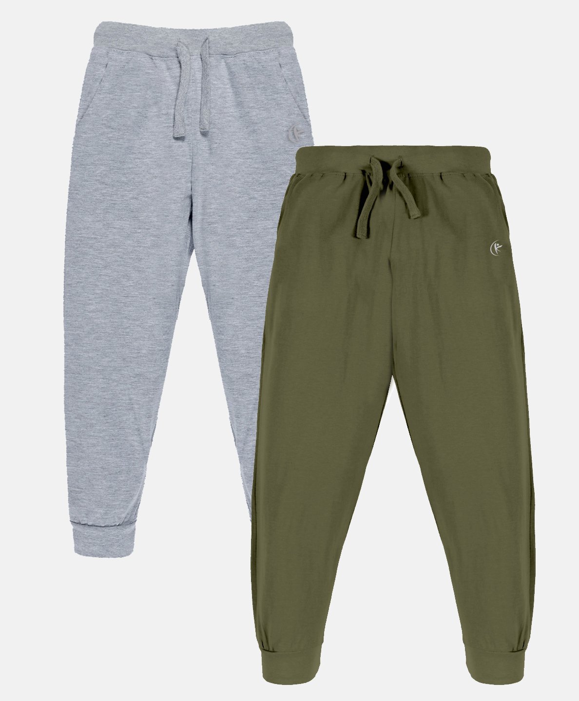 Kiddopanti Pack Of 2 Unisex Solid Track Pants - Grey Melange & Military Green-image-19