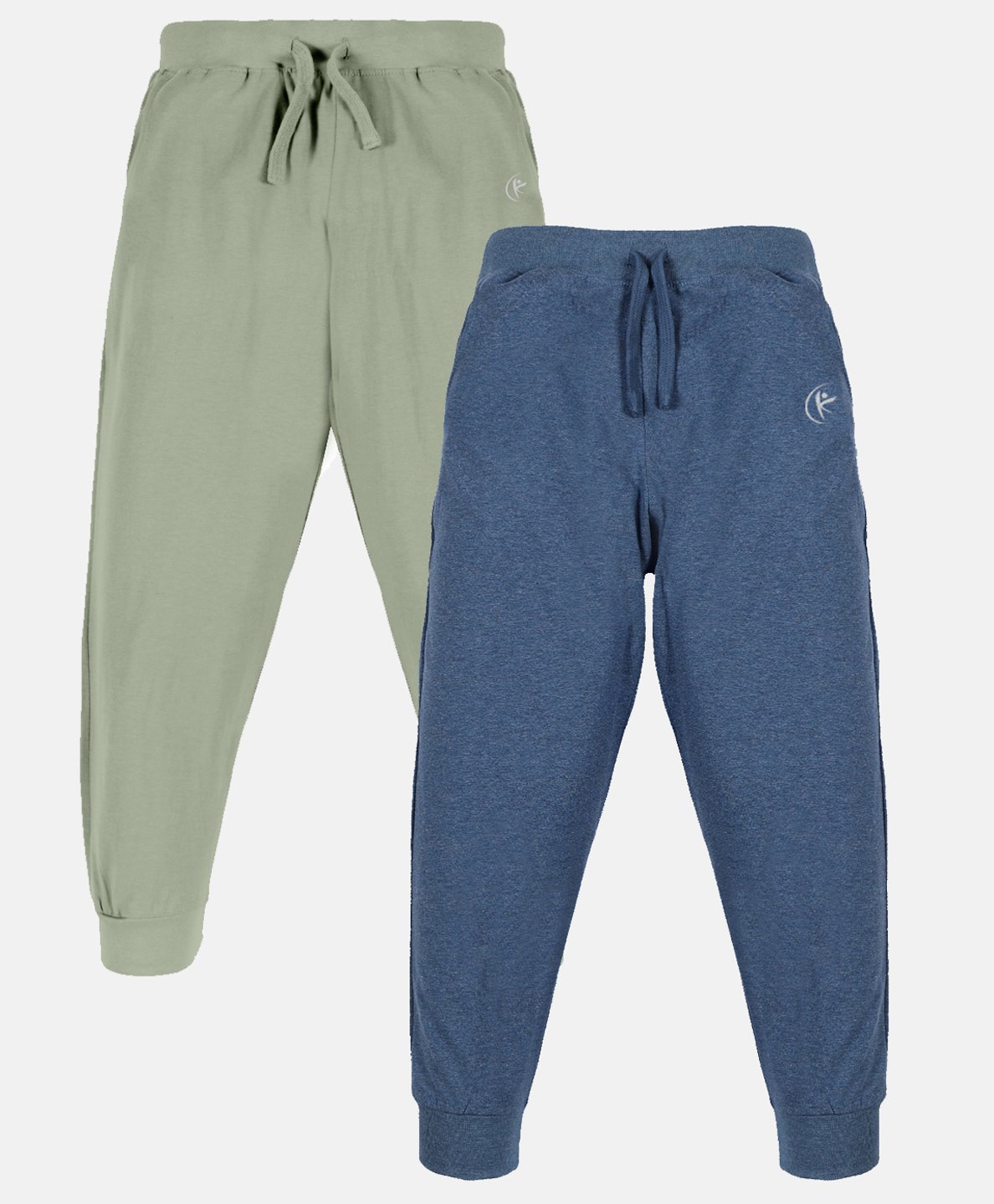 Kiddopanti Pack Of 2 Unisex Solid Track Pants - Light Green & Blue Melange-image-33