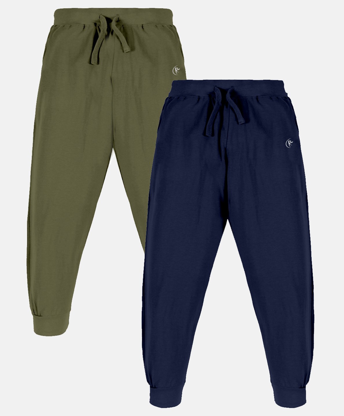 Kiddopanti Pack Of 2 Unisex Solid Track Pants - Military Green & Navy Blue-picture-13