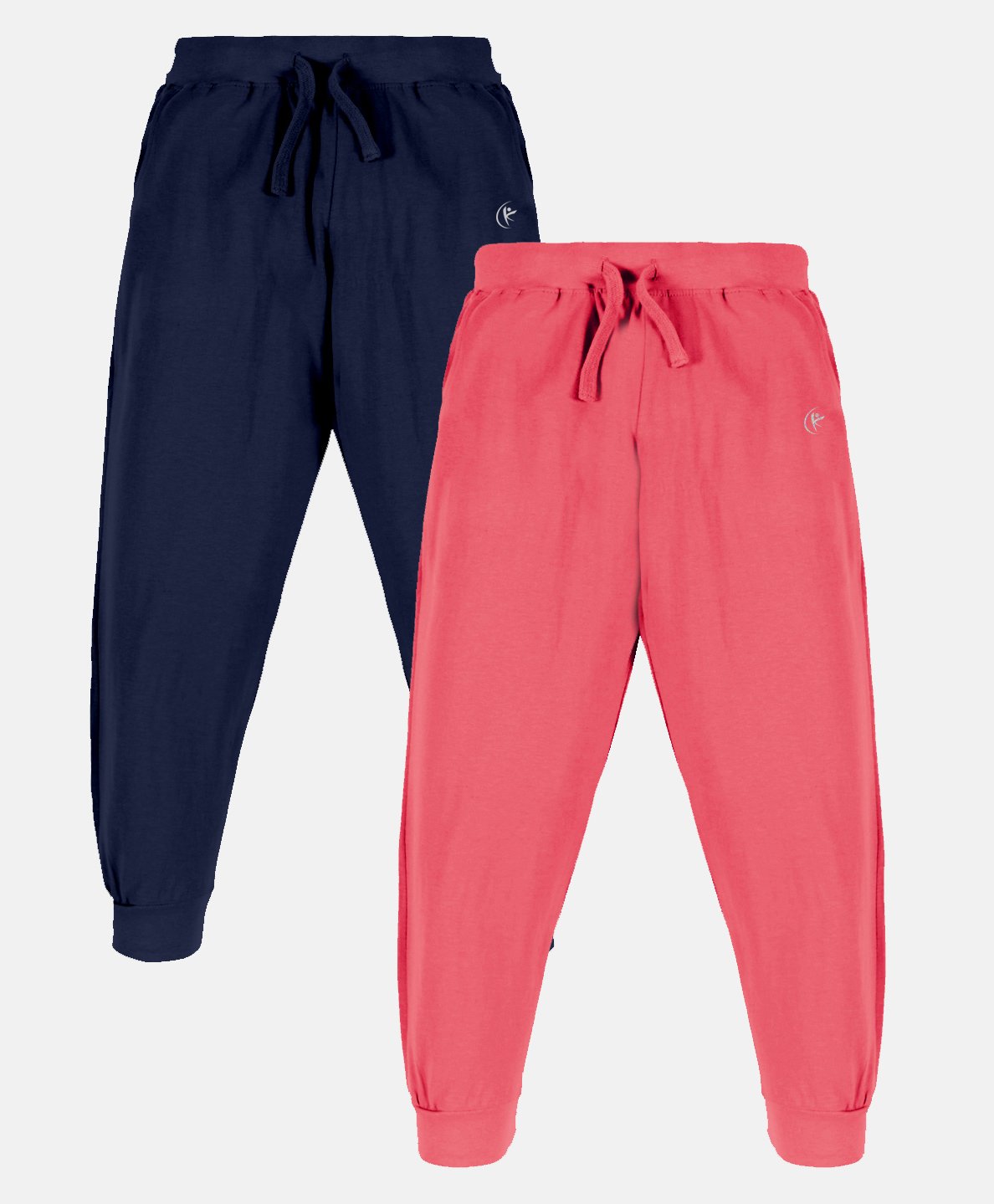 Kiddopanti Pack Of 2 Unisex Solid Track Pants - Navy Blue & Coral-picture-14