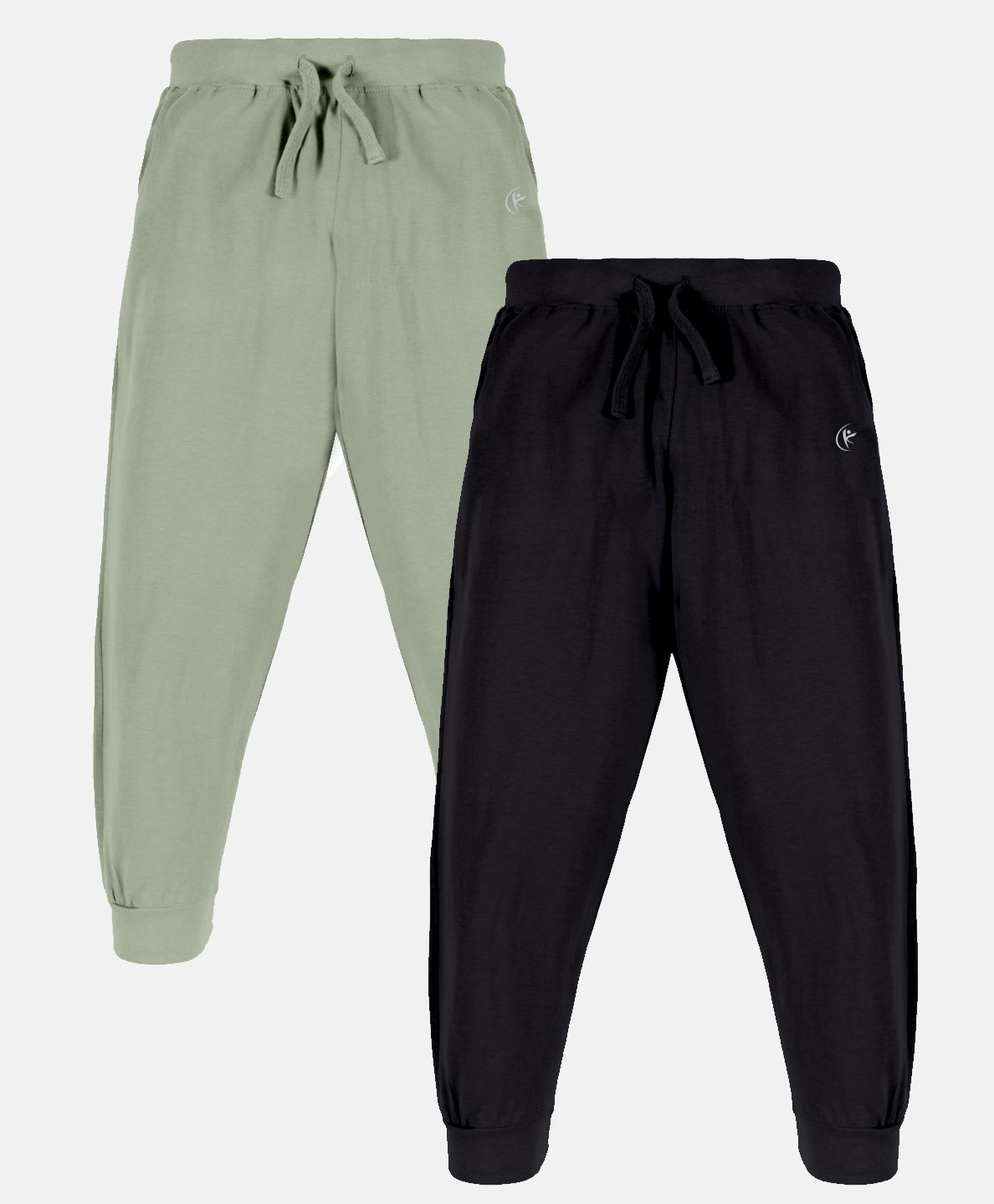 Kiddopanti Pack Of 2 Unisex Solid Track Pants - Light Green & Black-picture-27