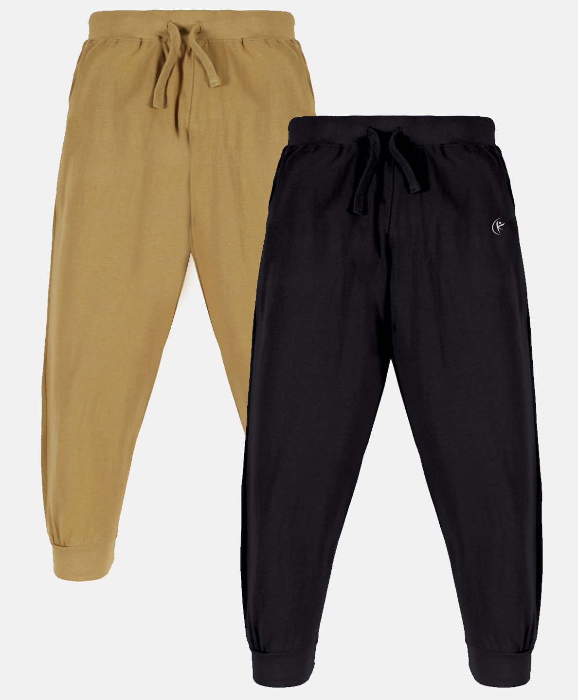 Kiddopanti Pack Of 2 Unisex Solid Track Pants - Khaki Brown & Black-image-45