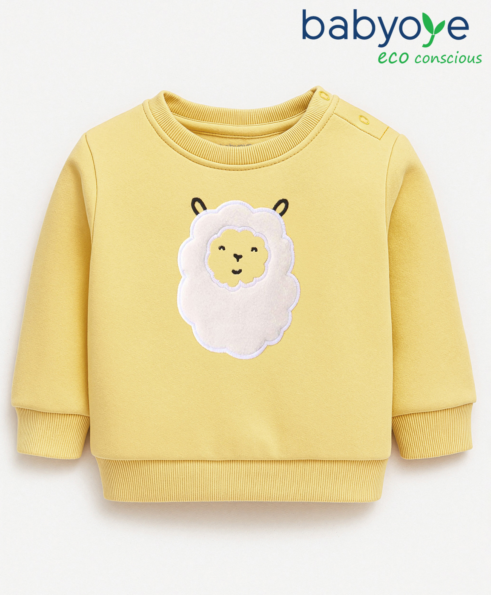 Babyoye Eco Conscious 100% Cotton Full Sleeve Embroidery Sweatshirt - Yellow-image-1