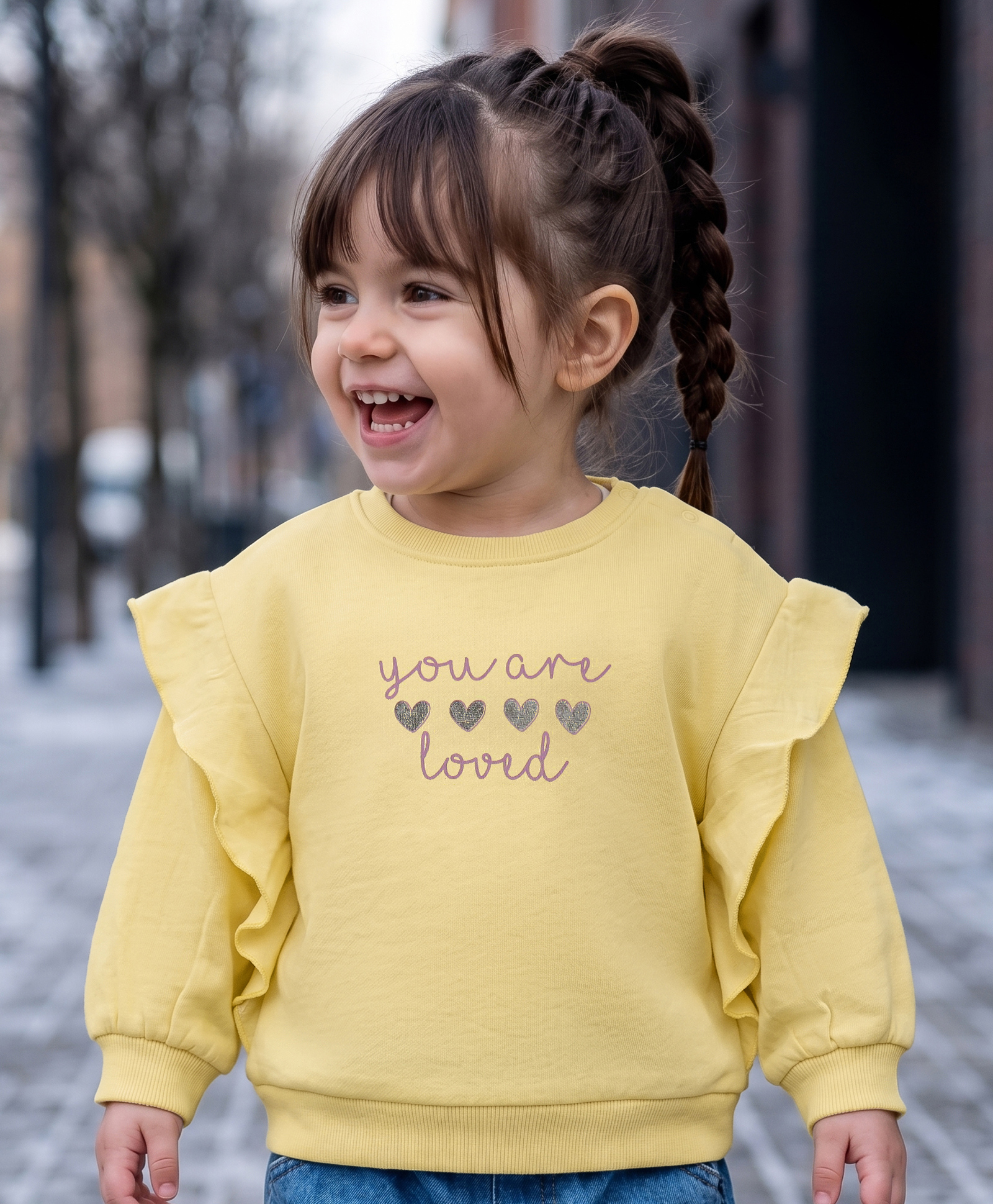 Babyoye Eco Conscious 100% Cotton Love Foil Printed Full Sleeve Sweatshirt- Lime Yellow-image-3