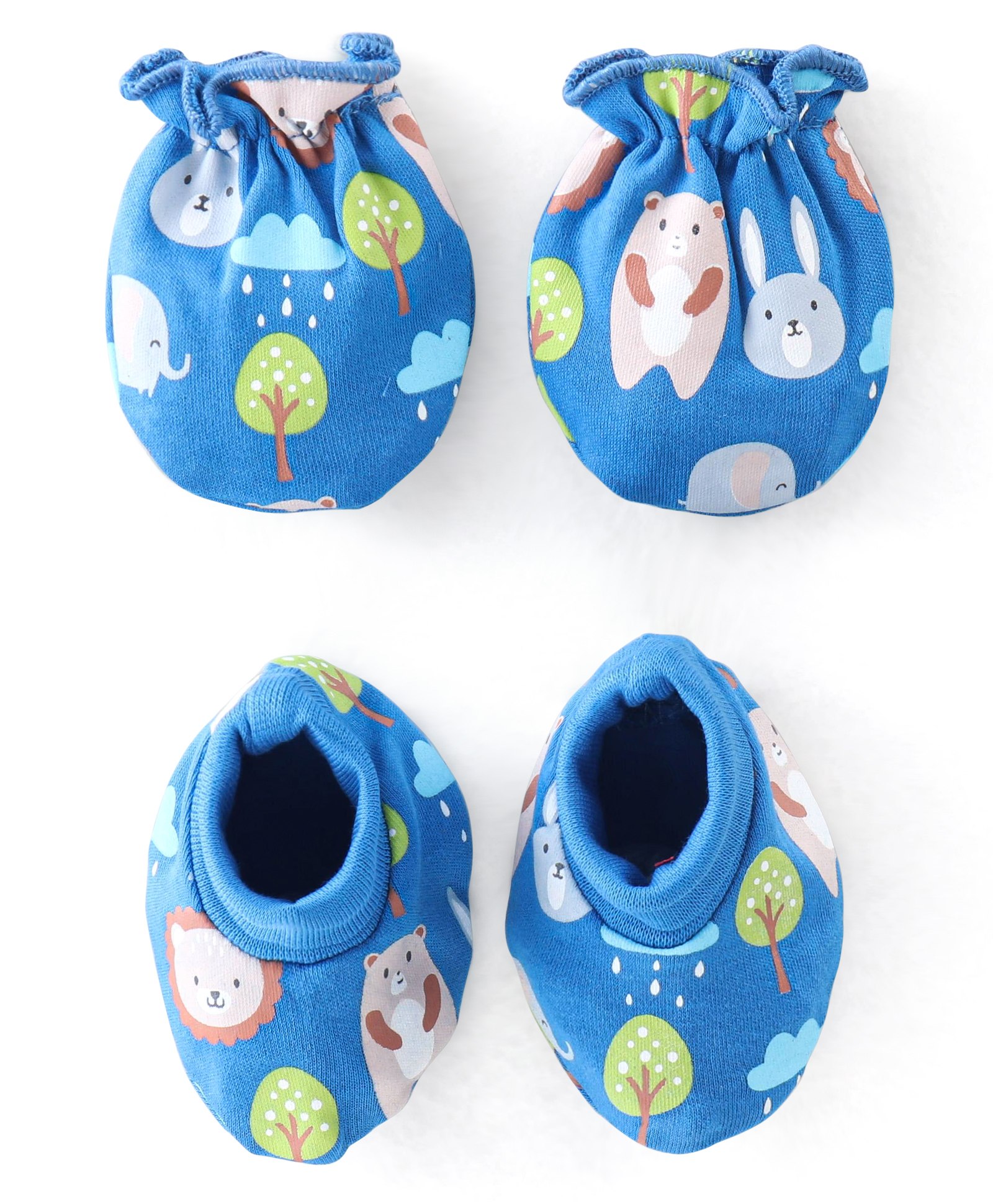 Babyhug 100% Cotton Knit Bear Print Mittens & Booties - Navy Blue-image-38