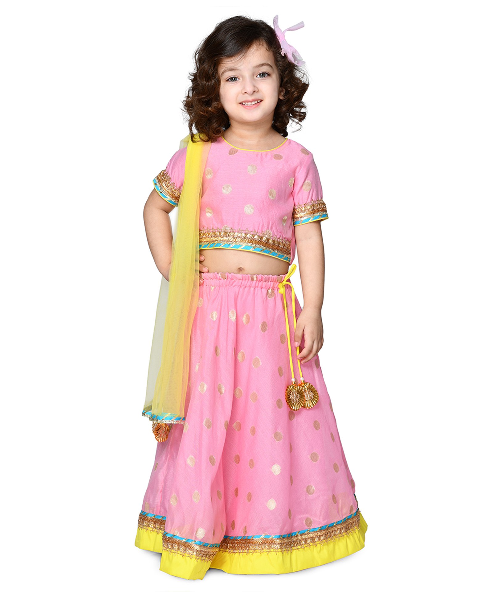Saka Designs By Sapna Half Sleeves Ethnic Foil Printed & Lace Embellished Lehenga Choli  - Pink-image-30