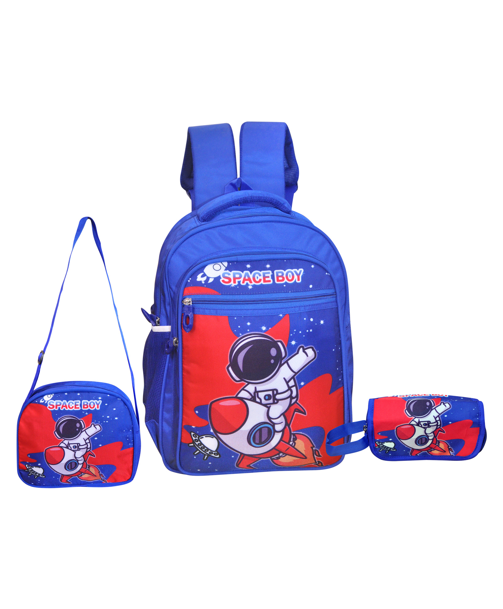 Happile Space Blue Bagpack Combo For Kids Sling Bag Pencil Pouch School Bag For Kids Upto Class 4th - 15 Inches-image-6