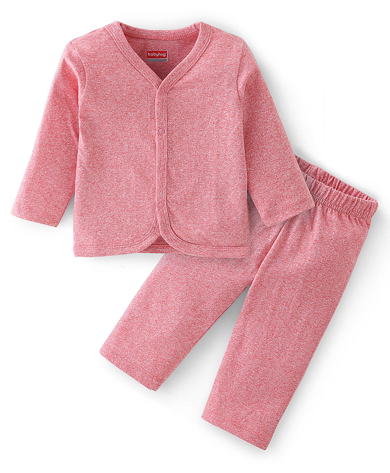 Babyhug 100% Cotton Knit Full Sleeves With T-Shirt & Lounge Pants Solid Colour - Pink-picture-0