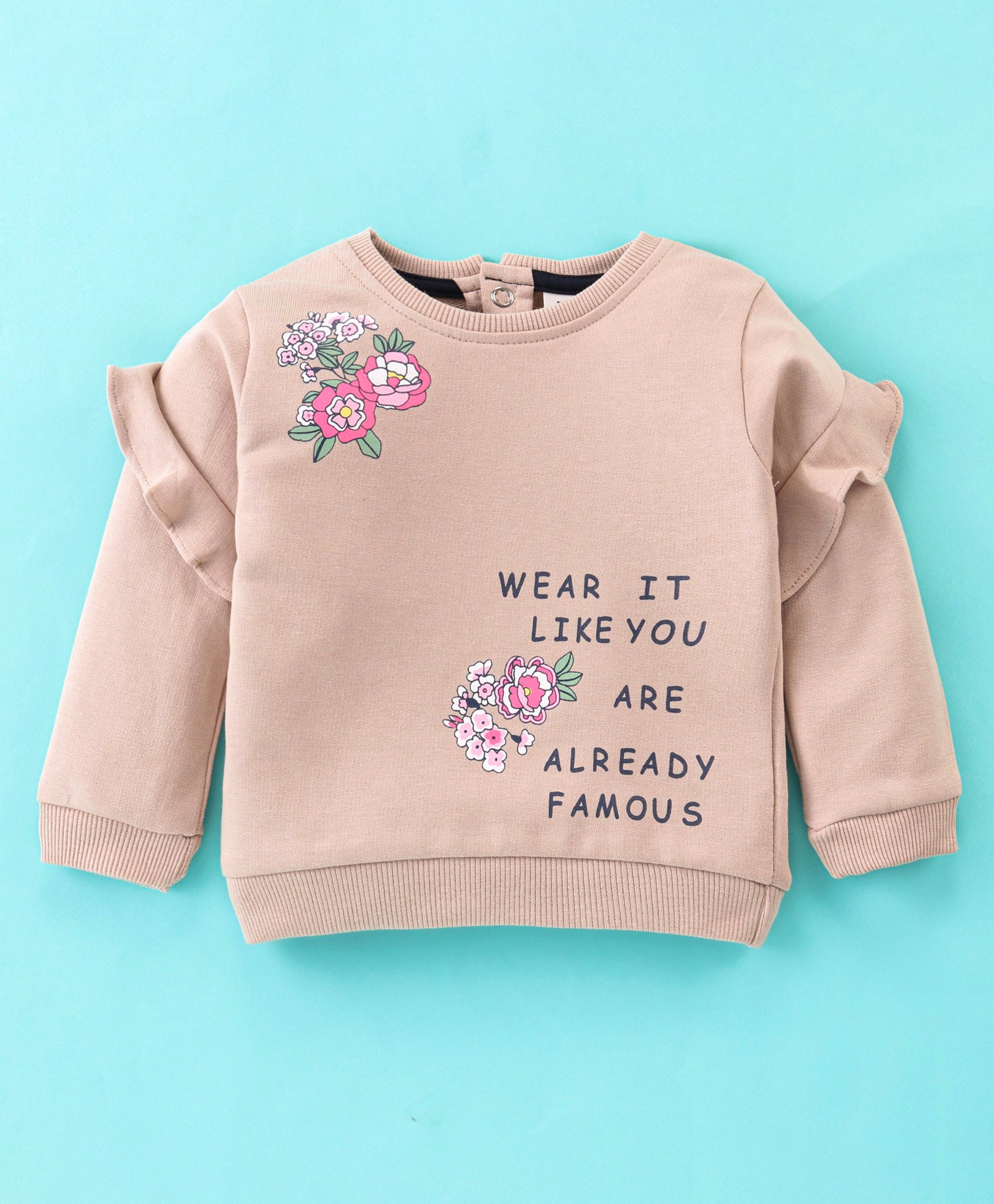 ToffyHouse Cotton Full Sleeves Floral & Text Printed Top - Khaki-image-38