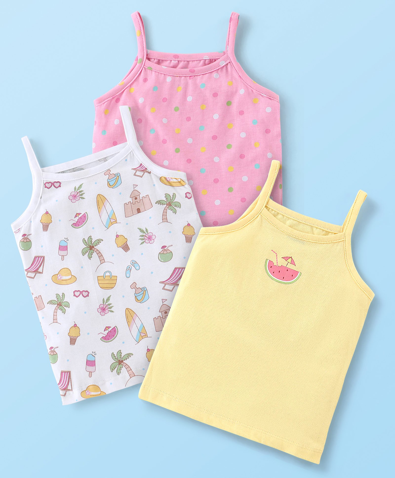 Babyhug 100% Cotton Slips Beach Theme Pack of 3 - Blue Yellow & Pink-image-20
