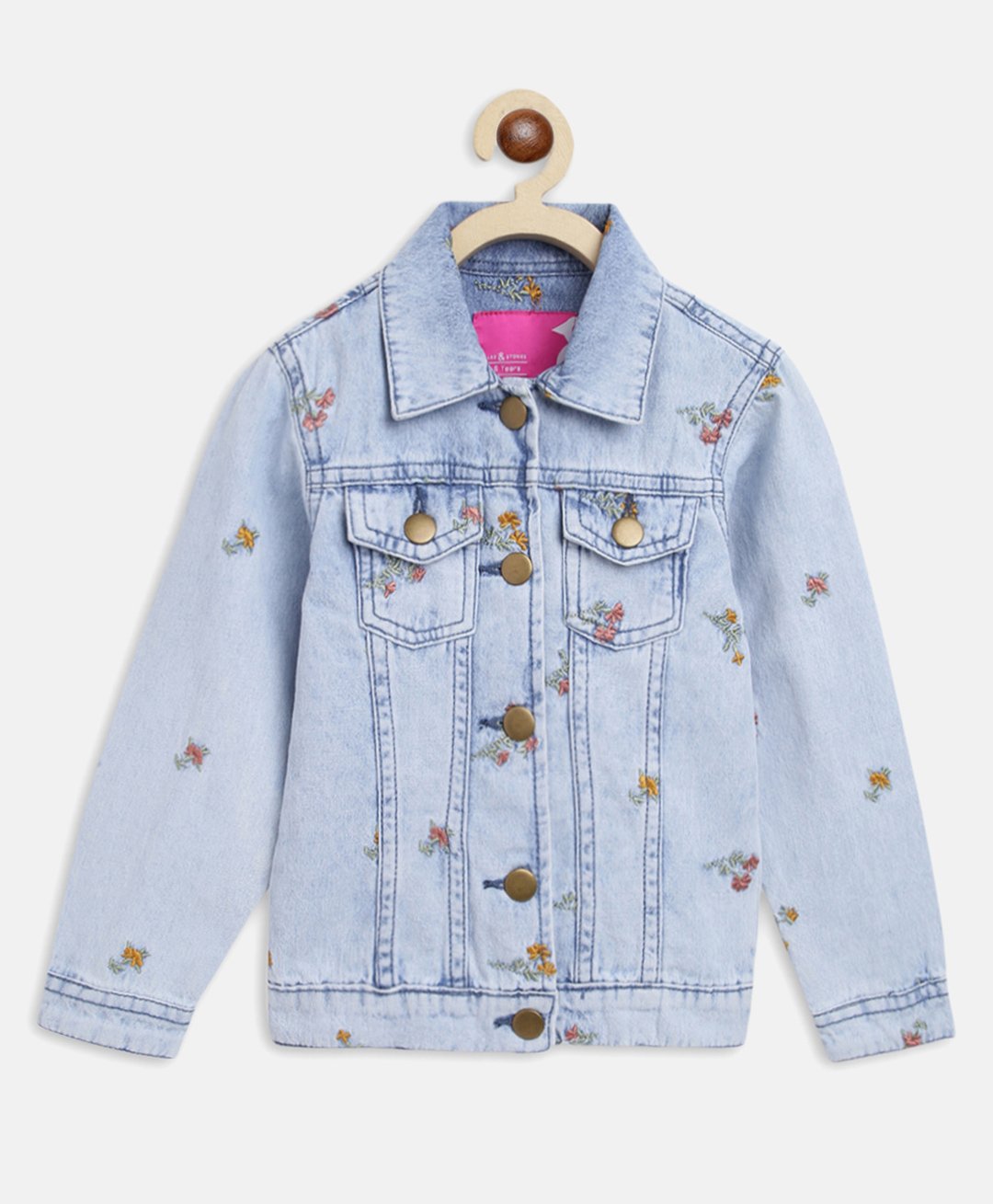 Tales & Stories Full Sleeves Cut & Sew Detailed & All Over Flower Embroidered Jacket - Light Blue-picture-22