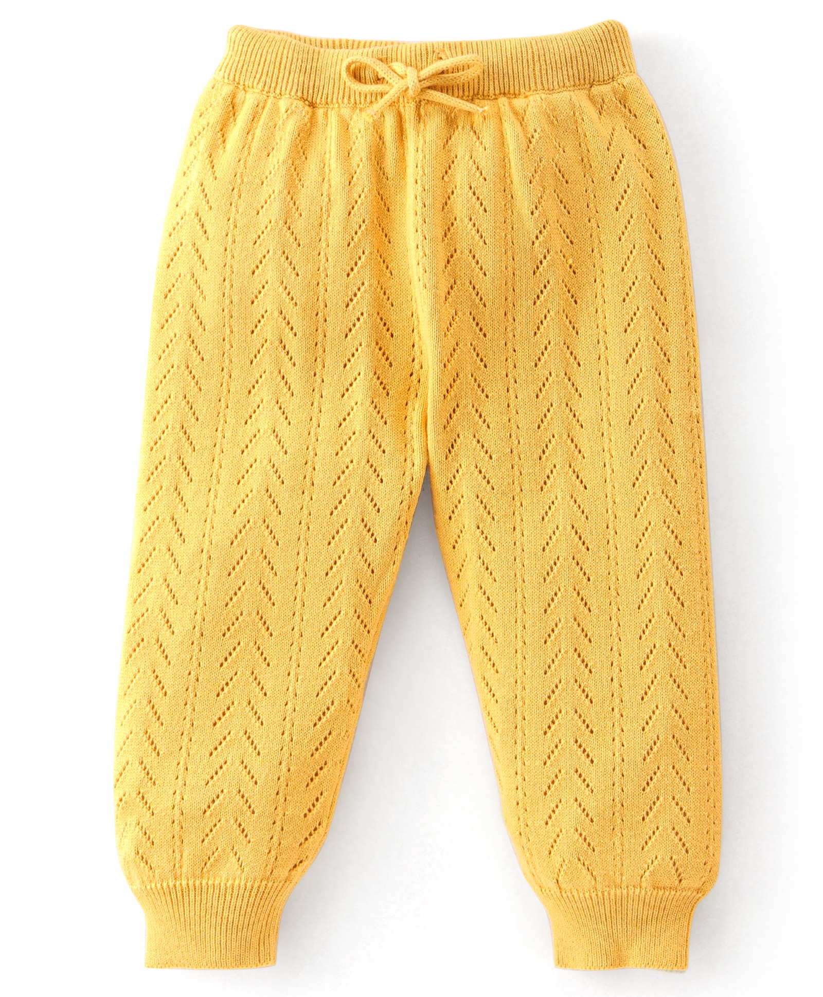 Babyhug Knit  Winter Wear Full Length Pyjama Solid Color - Mustard-picture-22