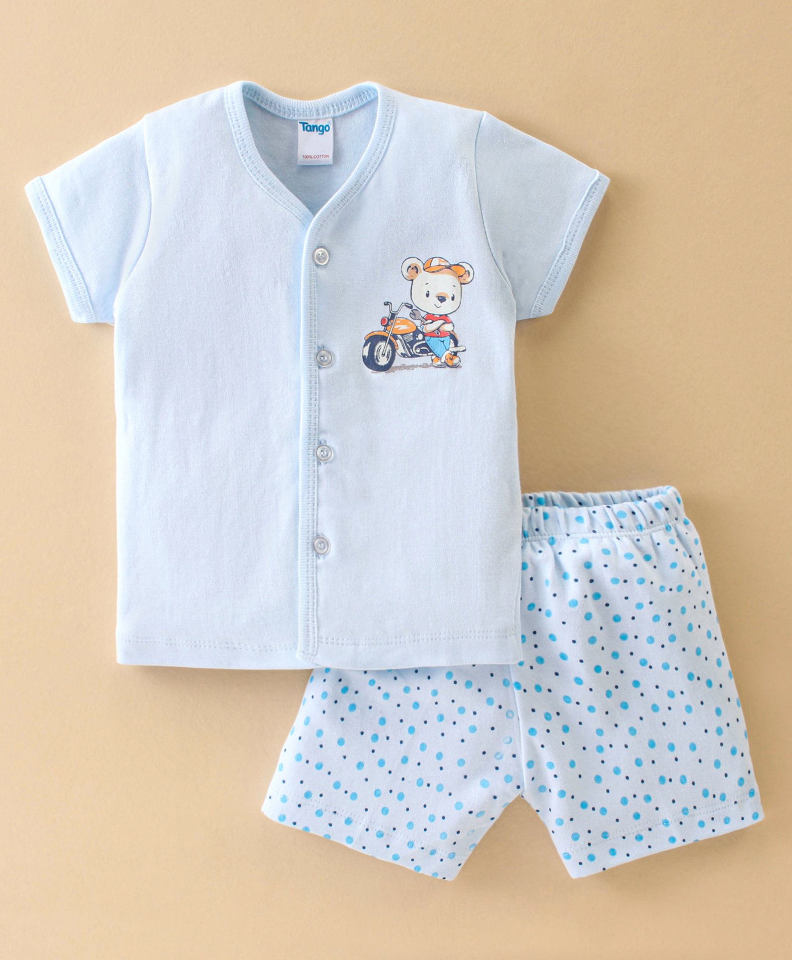 Tango Cotton Jersey Half Sleeves Night Suit Teddy Print - Aqua Blue-picture-39