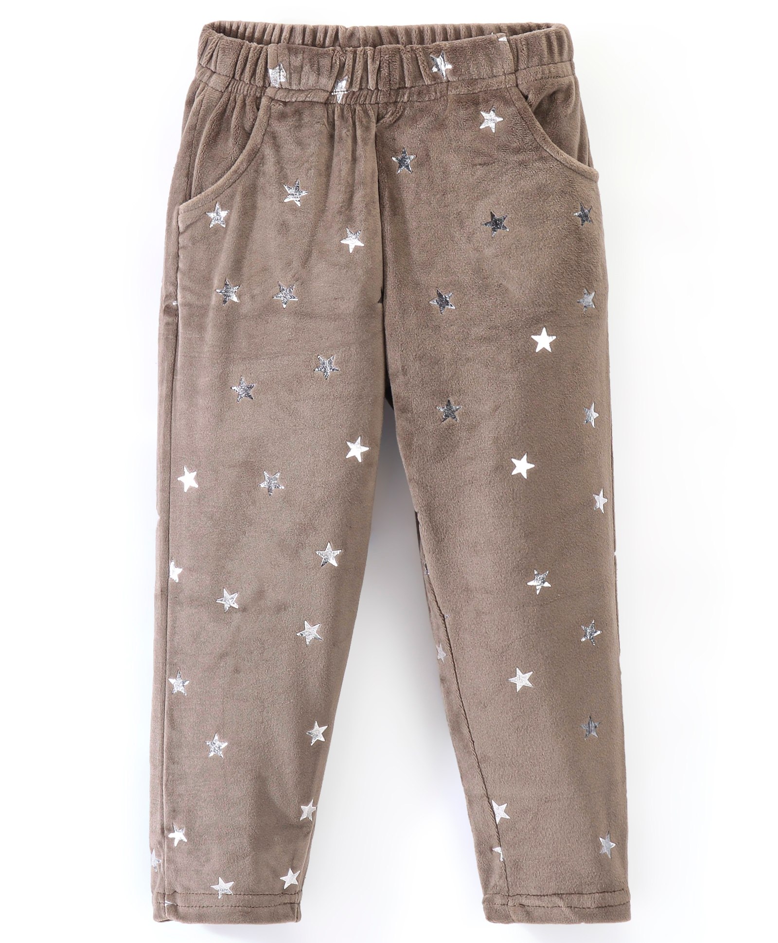 Babyhug Full Length Fleece & Woollen Pant with Star Foil Print - Dark Beige-image-37