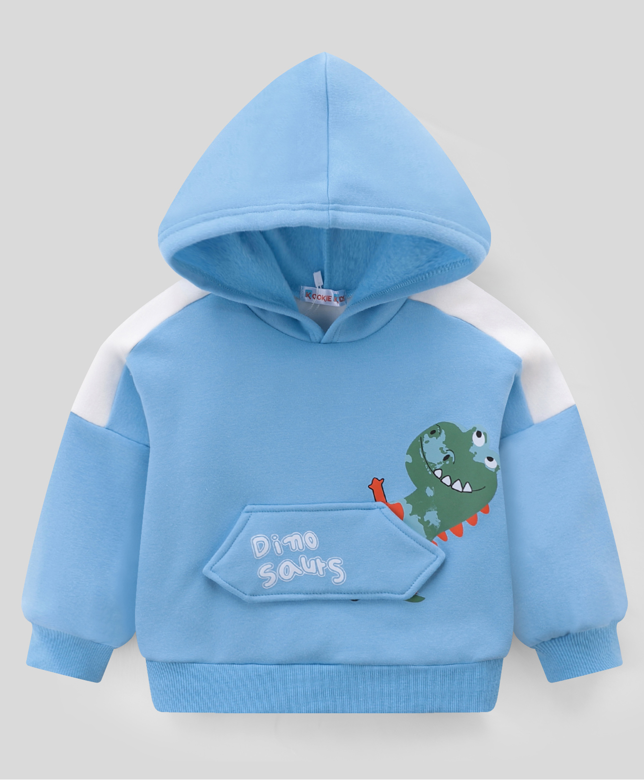 Kookie Kids Full Sleeves Hoodie With Dino Print - Blue & White-picture-21