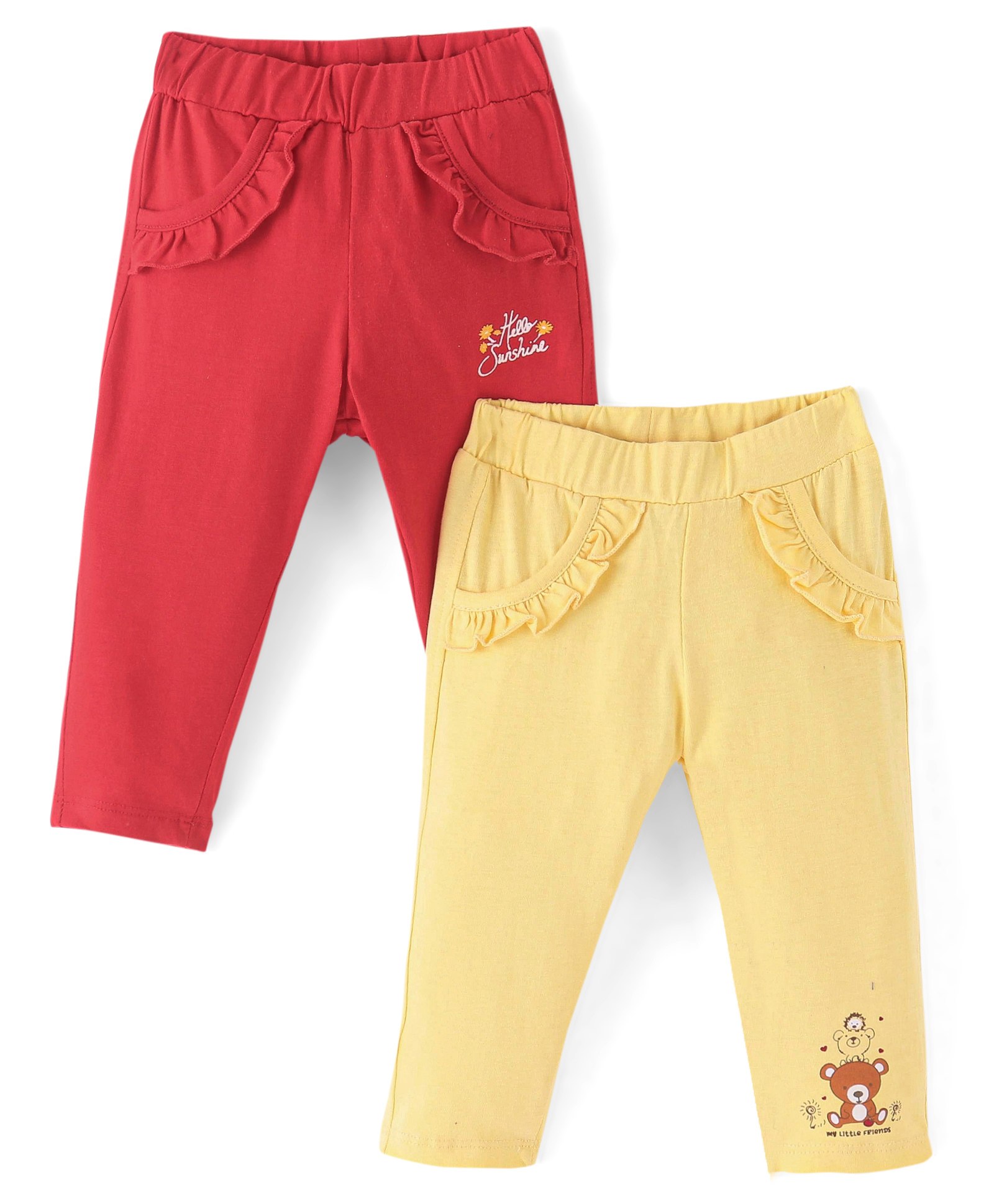 Doodle Poodle 100% Cotton Teddy Printed Leggings Pack of 2 -Yellow & Red-image-30