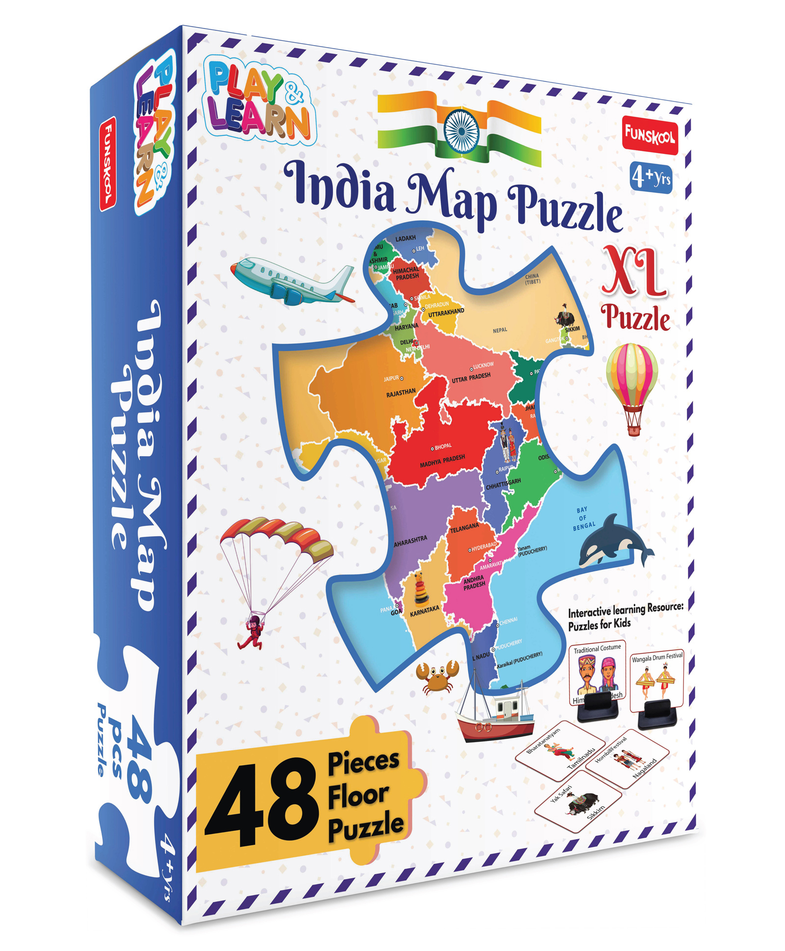 Funskool Play & Learn Educational India Map Jigsaw Puzzle Large Size Multicolour - 48 Pieces-picture-14