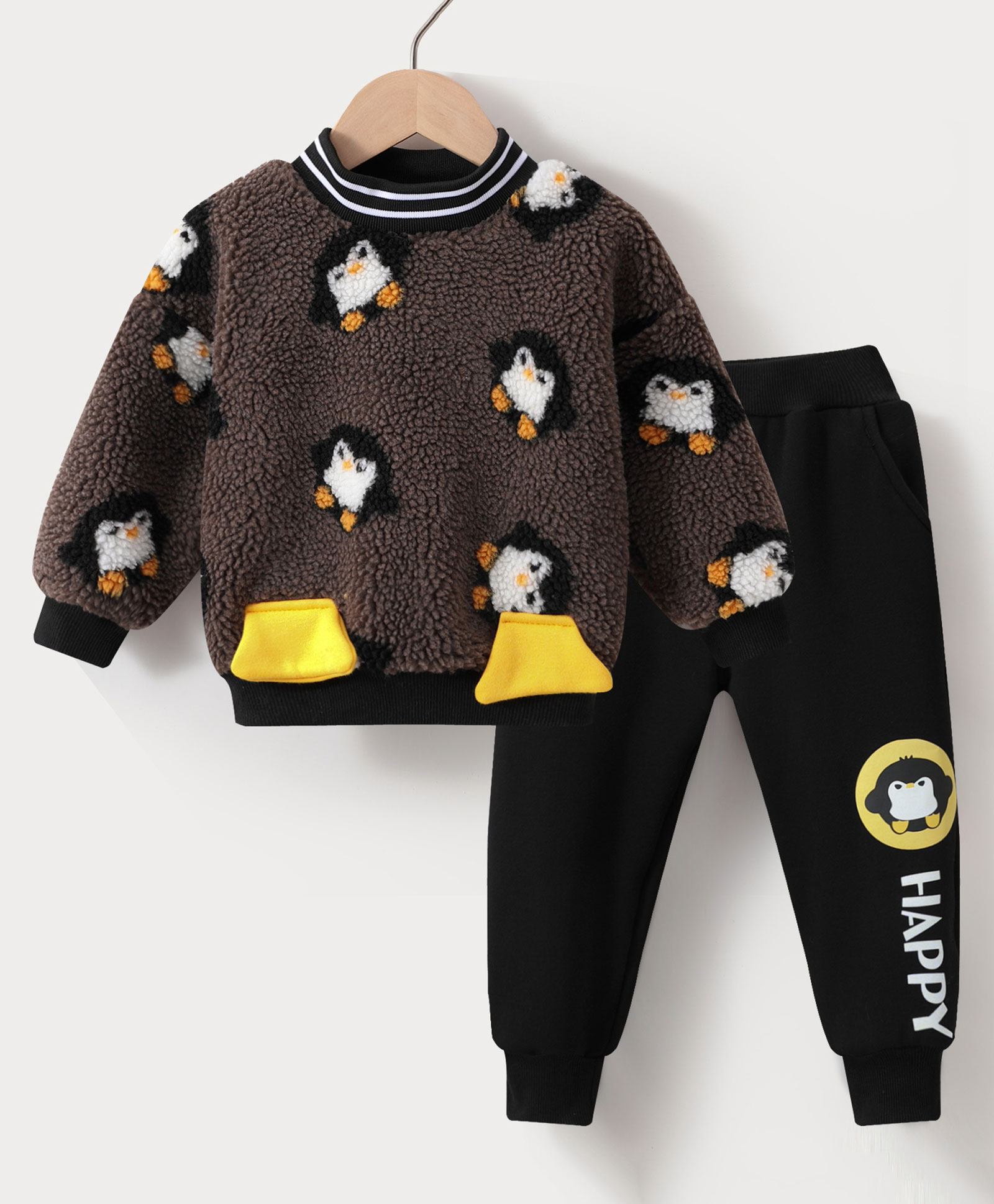 Kookie Kids Full Sleeves Winter Wear Suit With Penguin Design & Applique - Brown-image-15