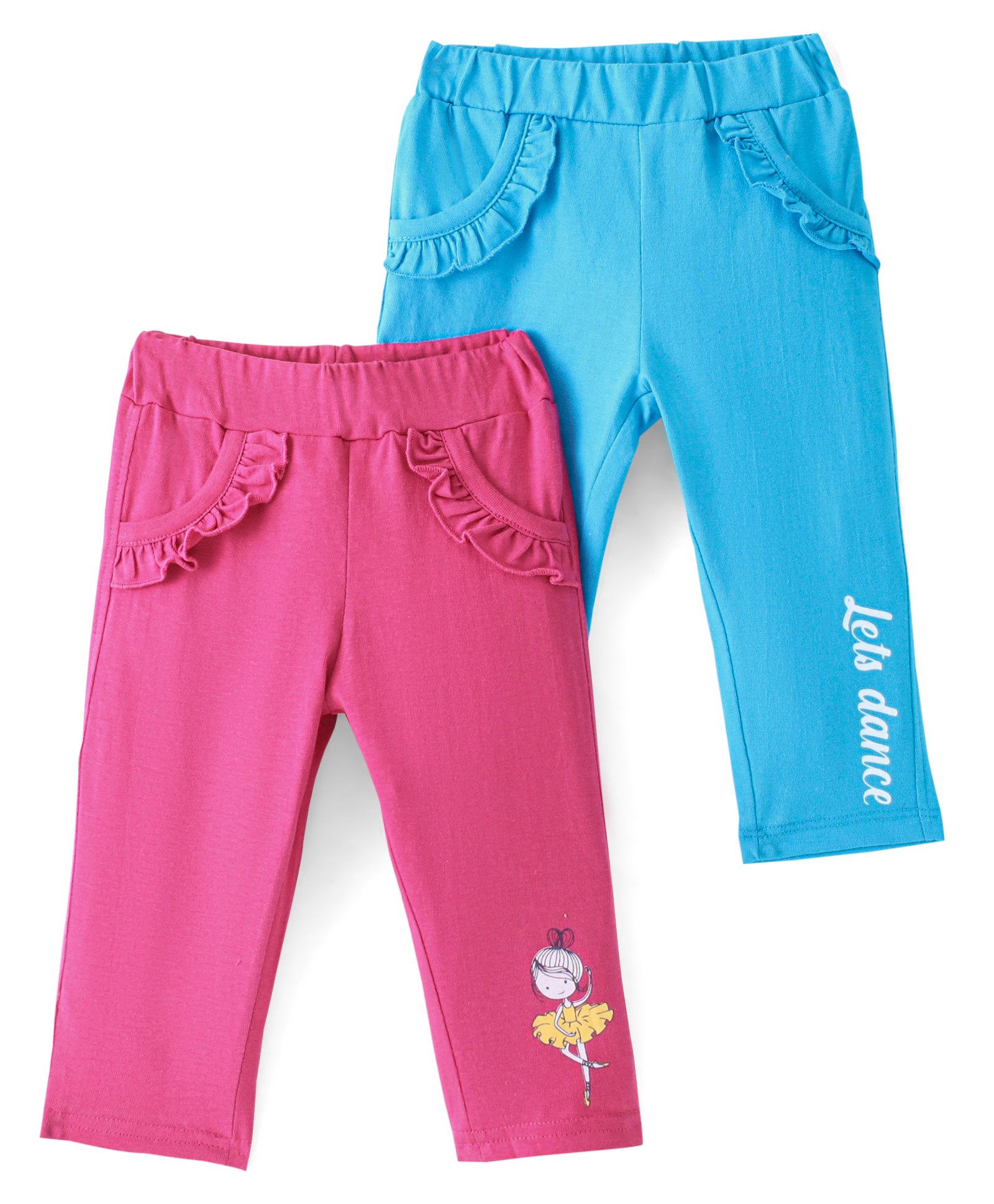 Doodle Poodle 100% Cotton Full Length Leggings Text Printed Pack of 2 - Pink & Blue-picture-29