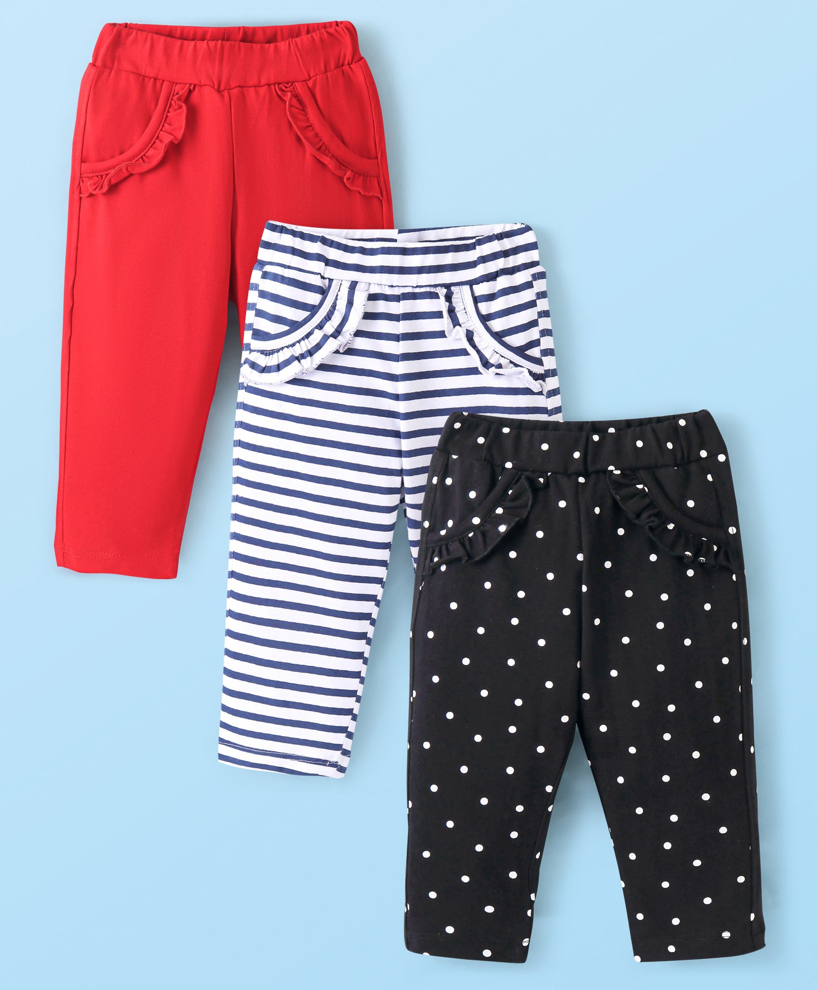Doodle Poodle 100% Cotton Full Length Leggings Polka Dot Printed Pack of 3 -Red White & Black-image-24
