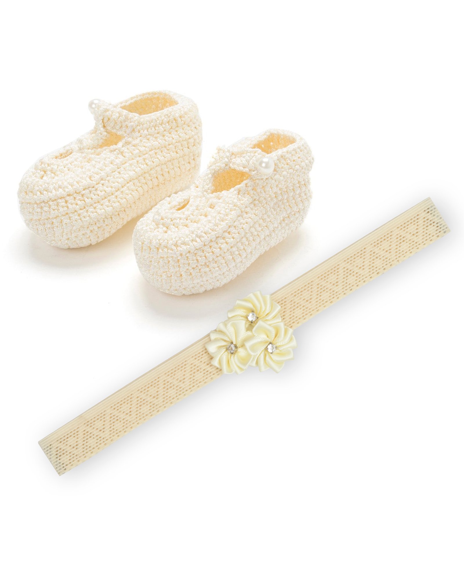 Funkrafts Set Of 2 Crochet Baby Booties With Coordinating Headband - Off White-picture-15
