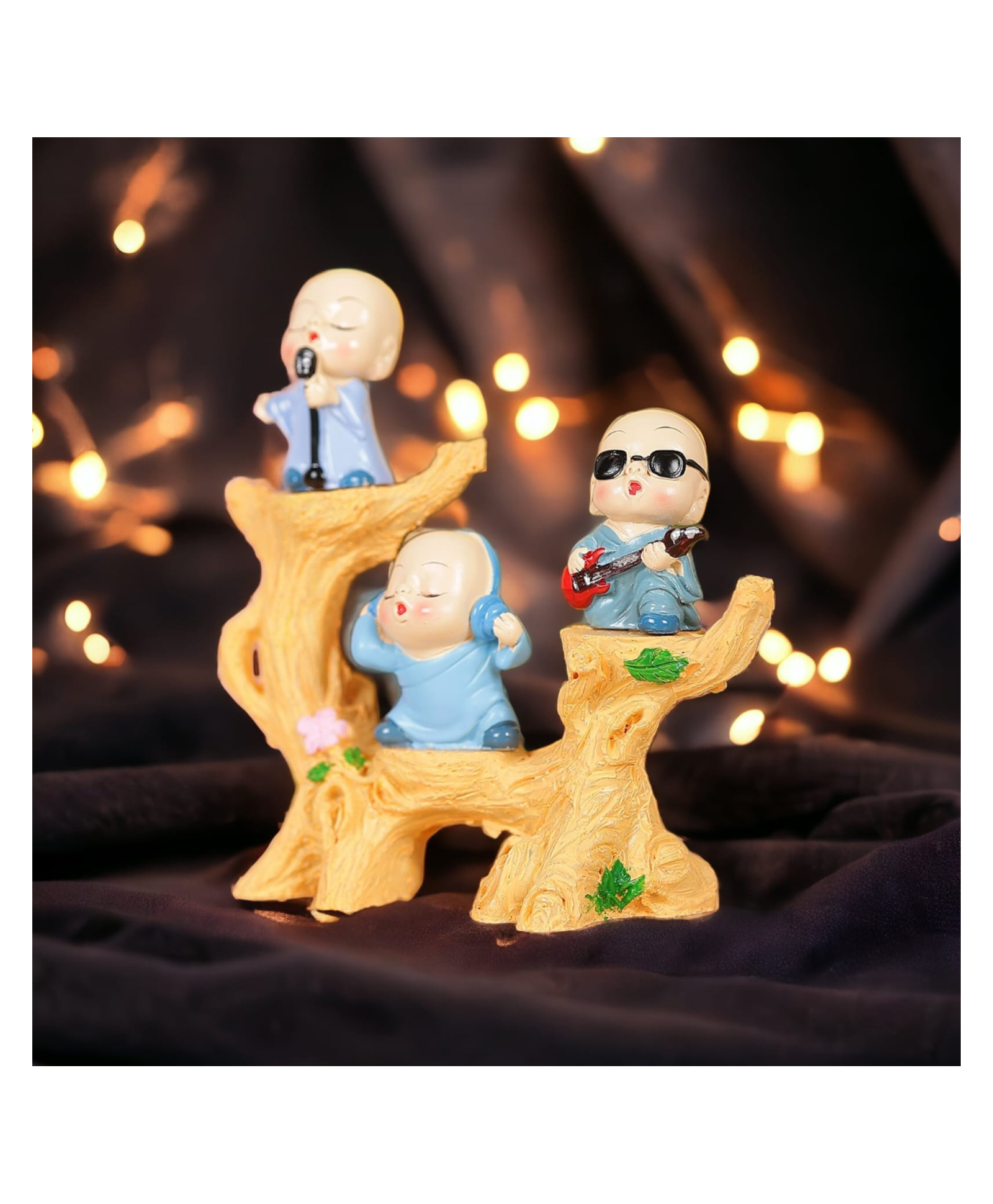 Chocozone Set of 3 Singing Buddha Monks On a Tree Buddha Showpiece Home Decoration Items Home Décor Figurines-image-36